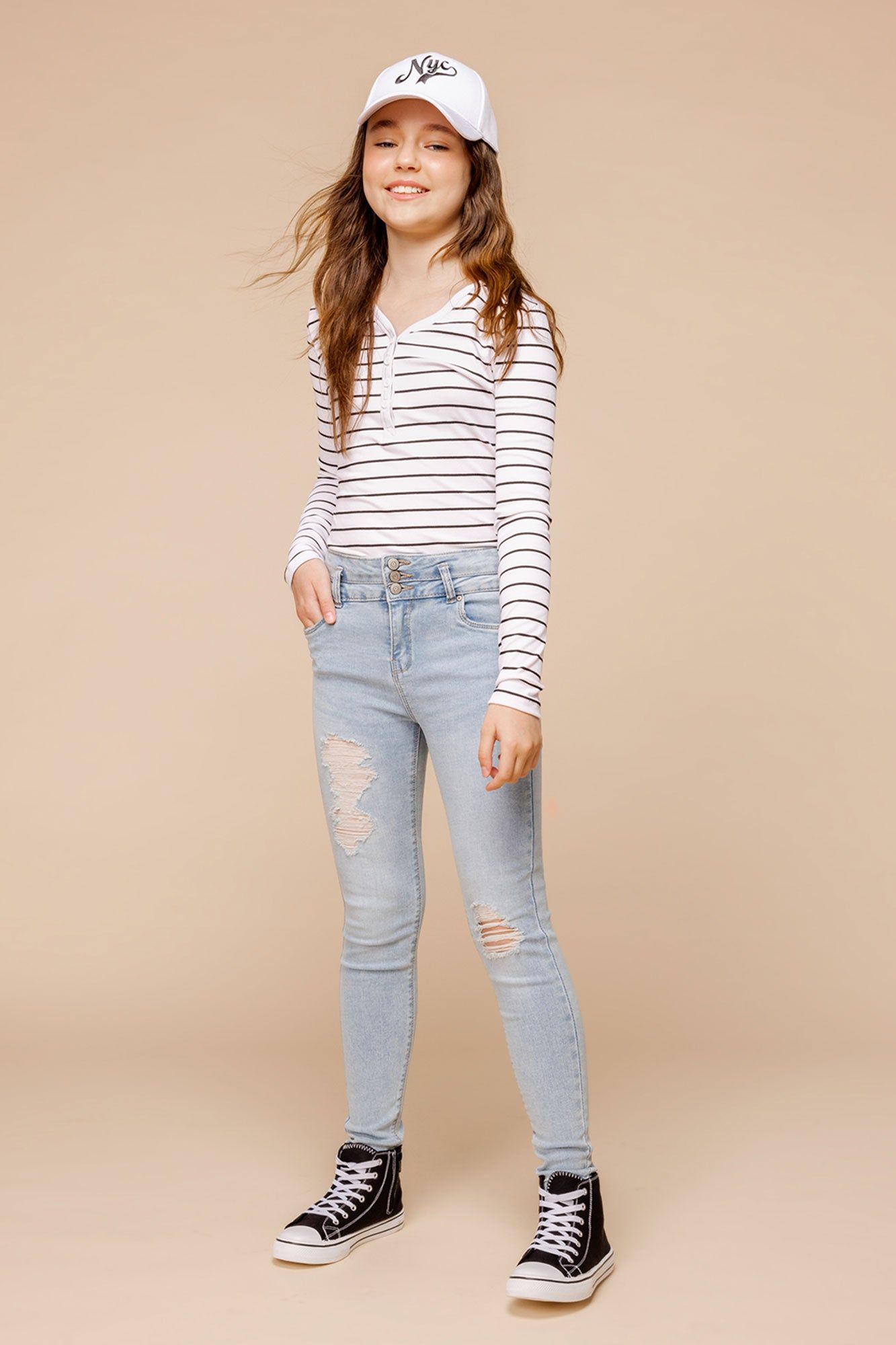Haut Henley côtelé rayé à manches longues pour fille sold by Urban Planet product image thumbnail 2