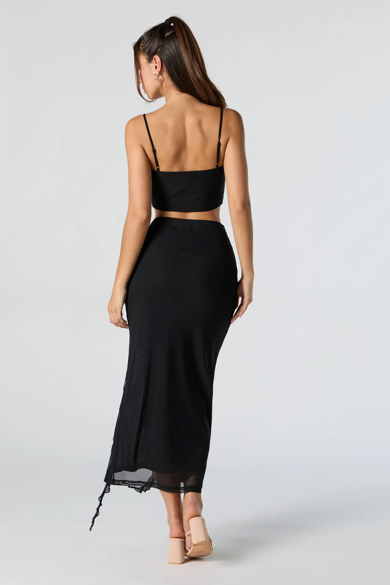 Mesh Ruffle Slit Midi Skirt sold by Urban Planet product image thumbnail 3