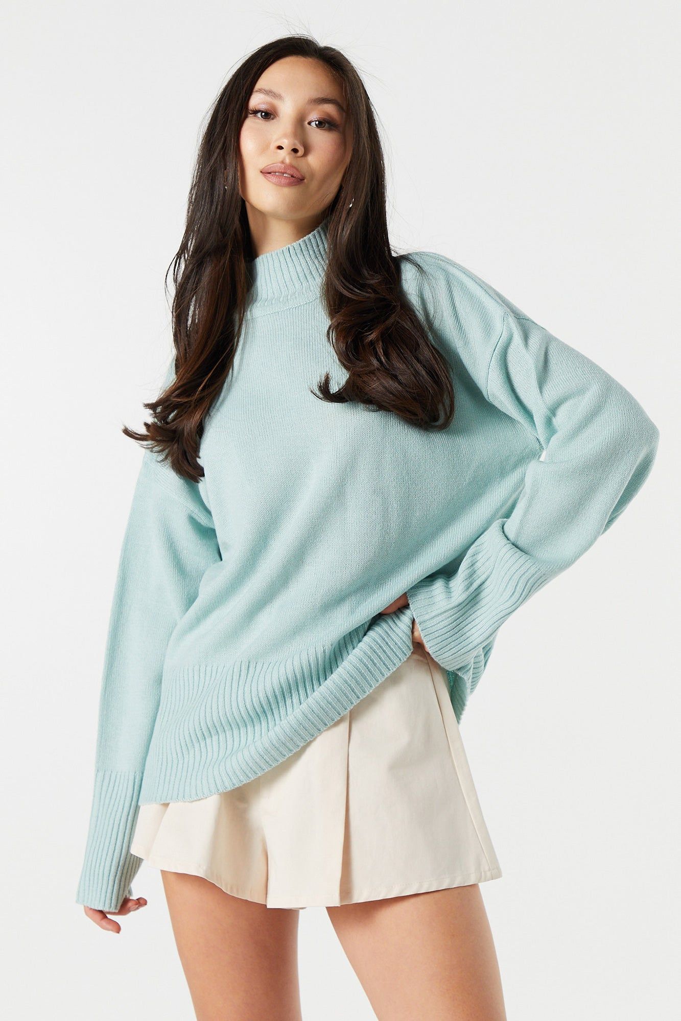Oversized Ribbed Knit Mock Neck Sweater sold by Urban Planet