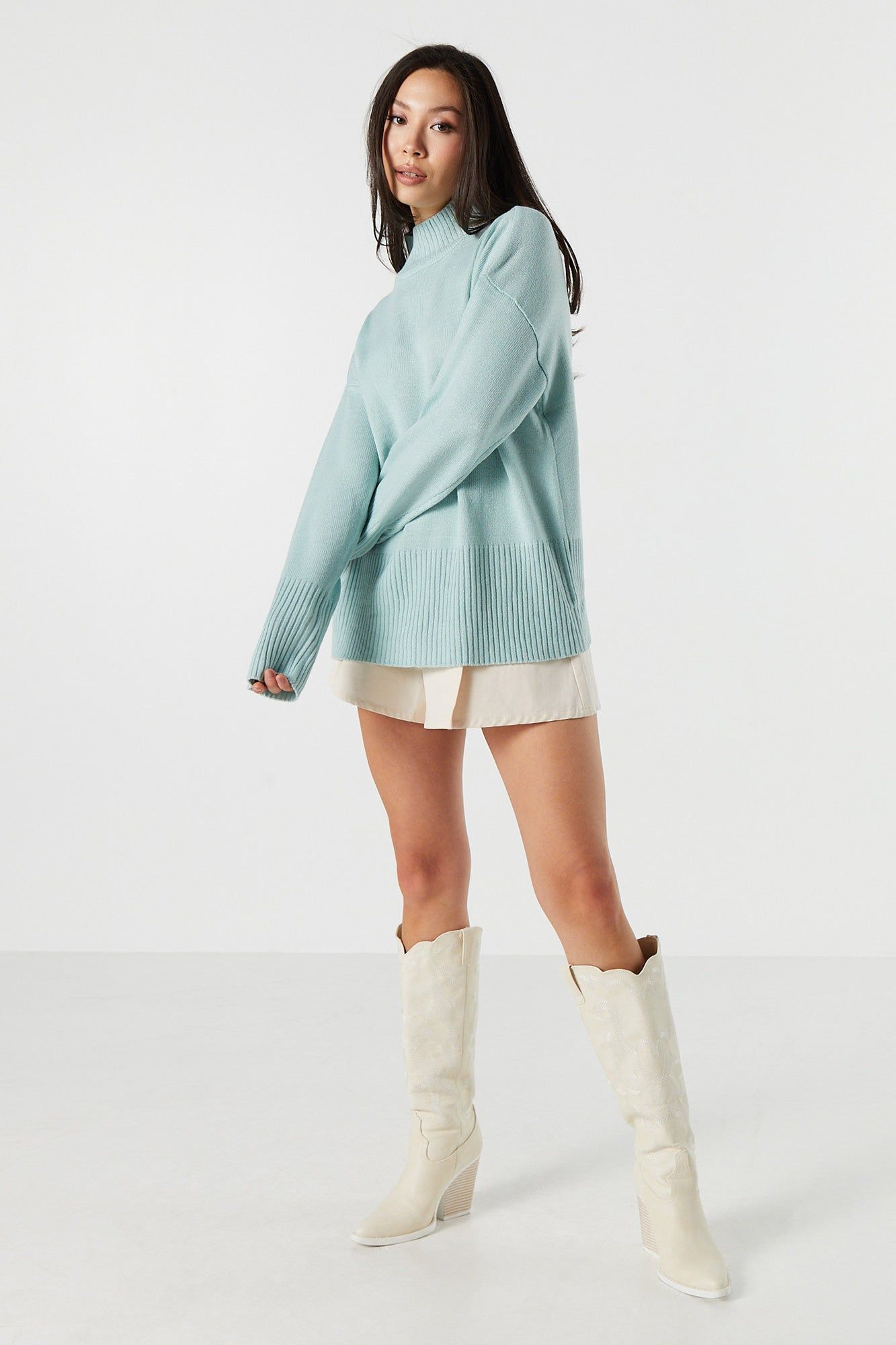Oversized Ribbed Knit Mock Neck Sweater sold by Urban Planet product image thumbnail 3