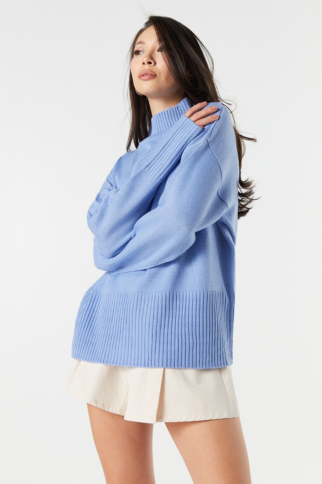 Oversized Ribbed Knit Mock Neck Sweater sold by Urban Planet product image thumbnail 4