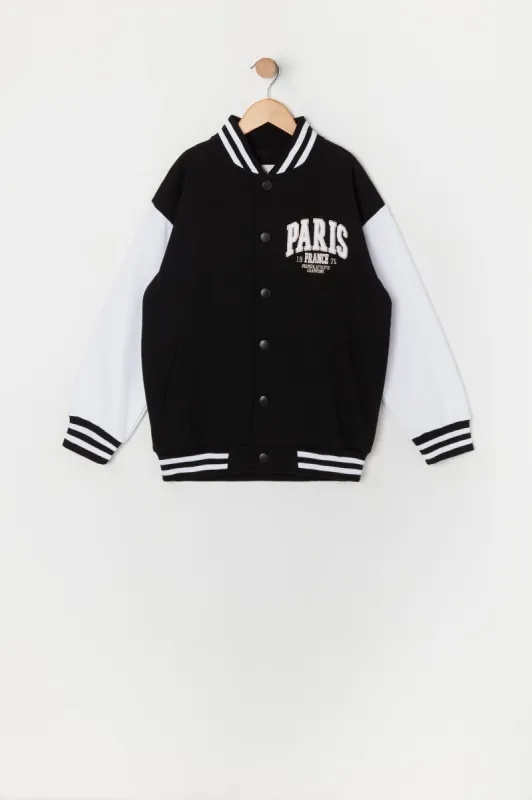 Girls Paris Chenille Embroidered Varsity Jacket sold by Urban Planet