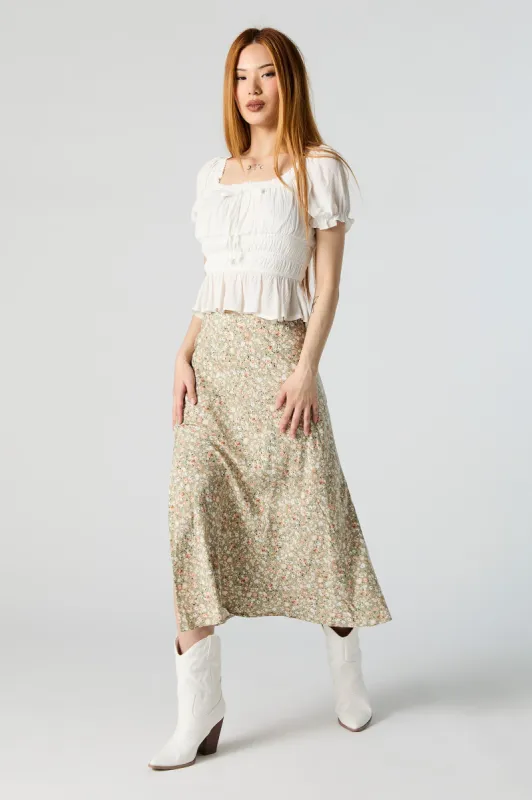 Jupe midi fleurie verte avec fente sold by Urban Planet