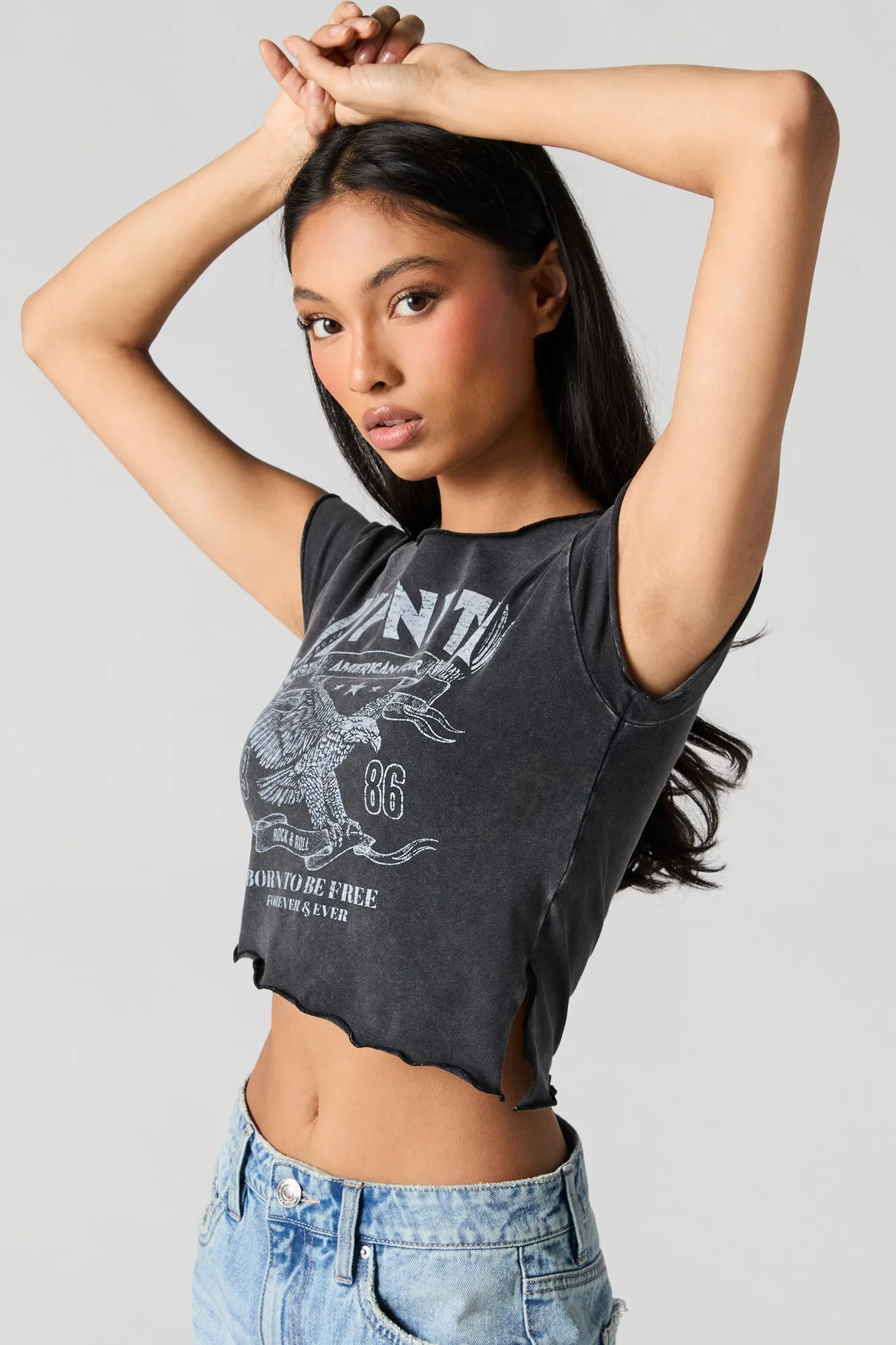 American Tour Graphic Cropped T-Shirt sold by Urban Planet product image thumbnail 5