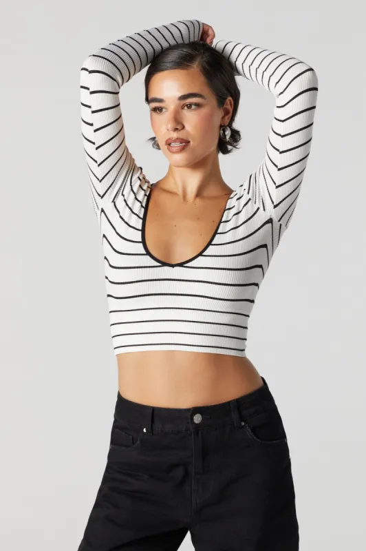 Striped Ribbed V-Neck Long Sleeve Top sold by Urban Planet