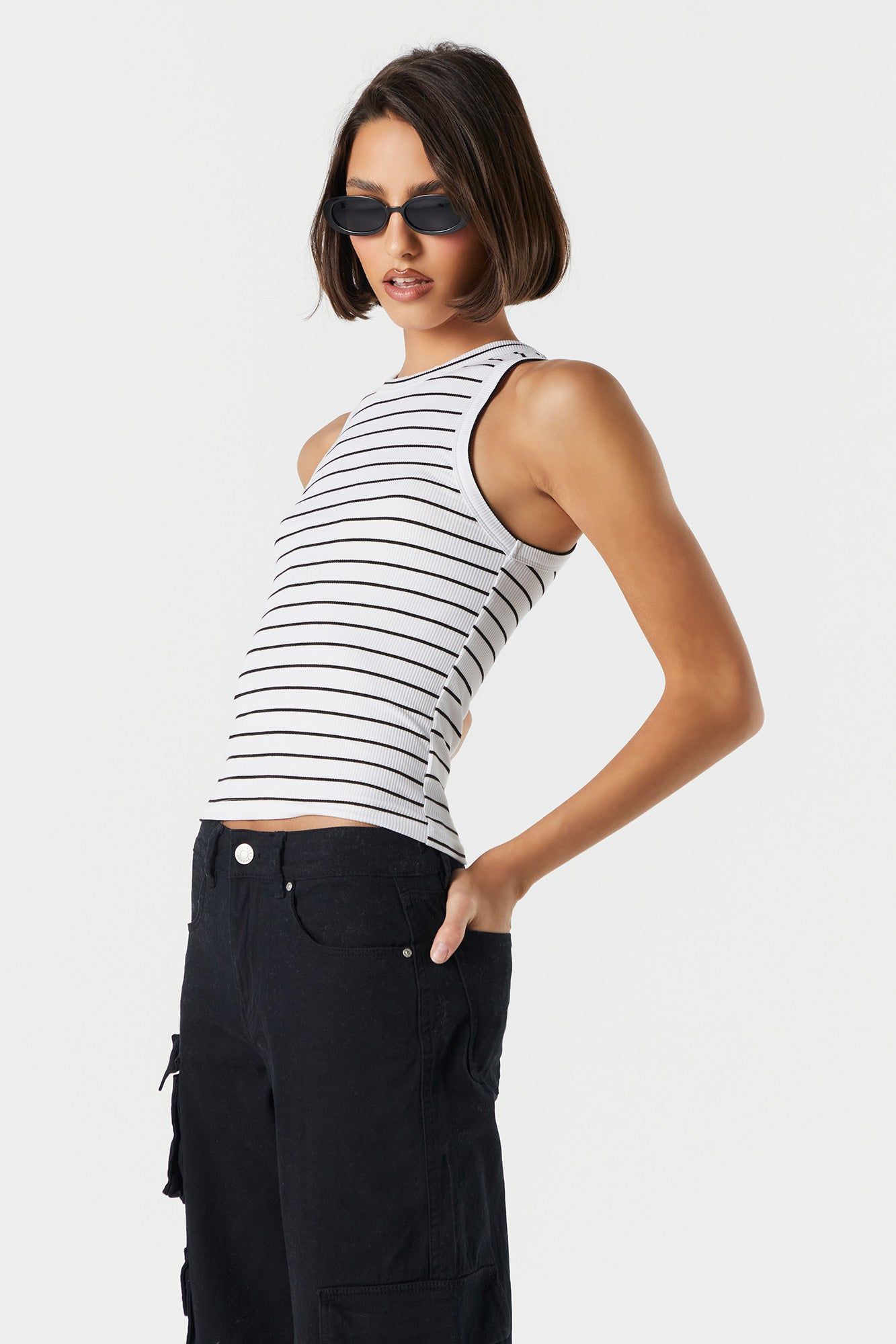 Striped Ribbed High Neck Tank sold by Urban Planet