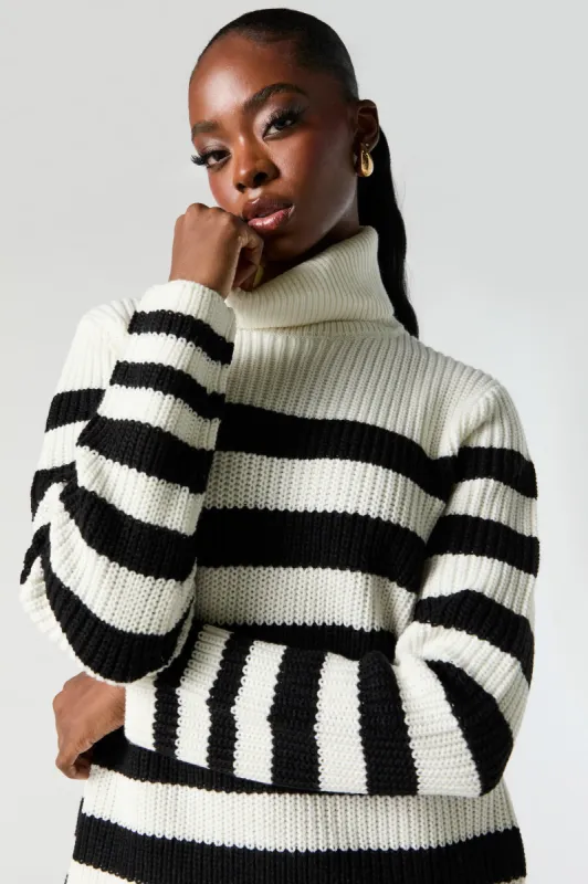 Striped Ribbed Knit Turtleneck Tunic Sweater sold by Urban Planet