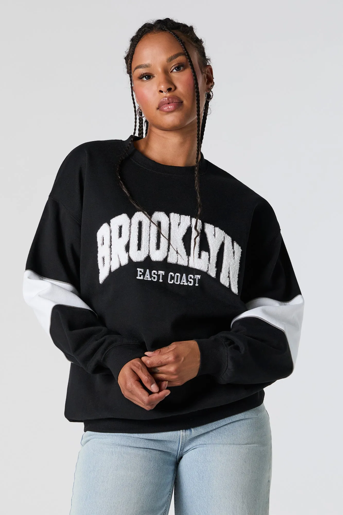 Chenille Embroidered Colourblock Sweatshirt sold by Urban Planet product image thumbnail 5