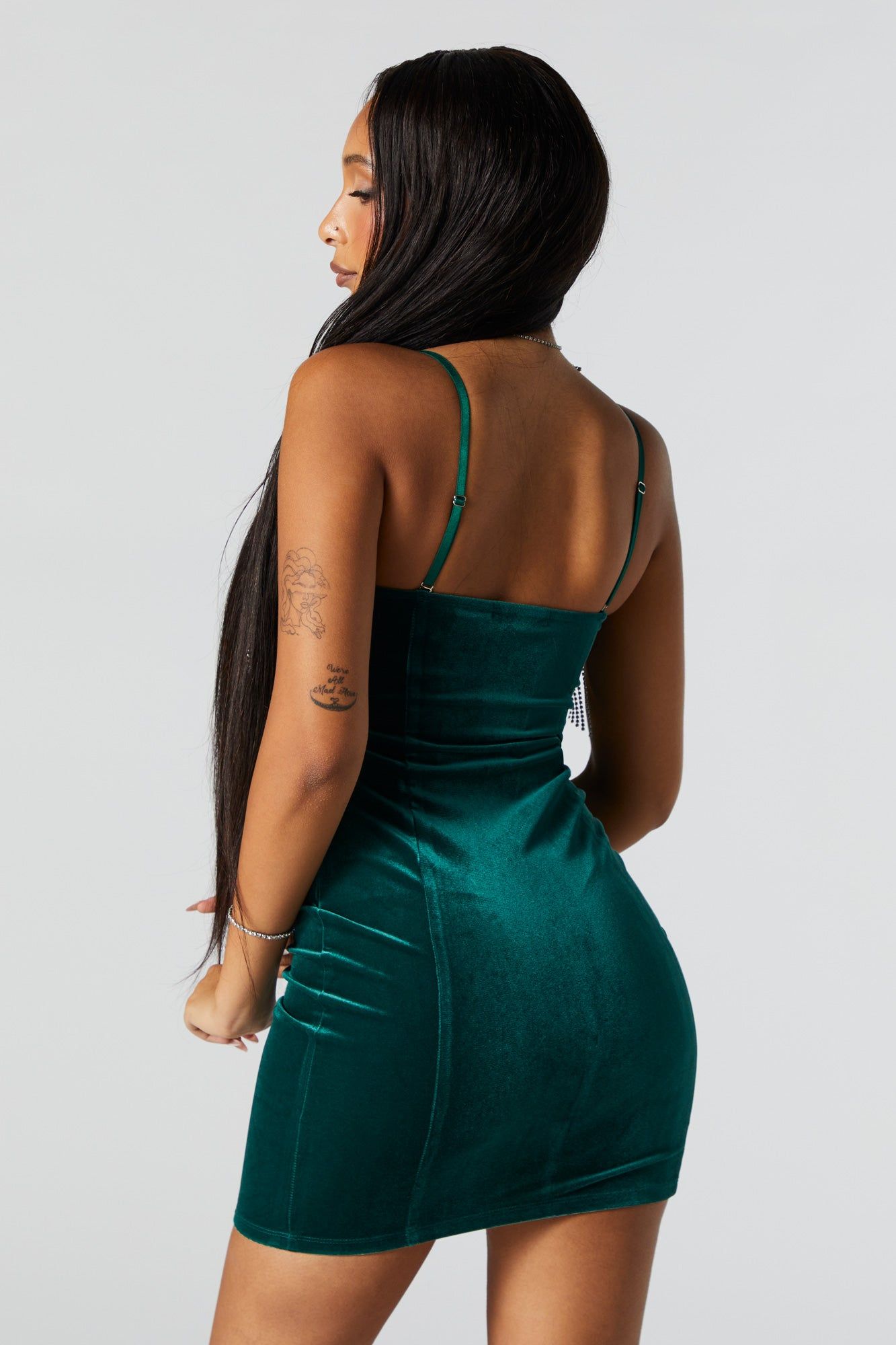 Rhinestone Trim Velvet Mini Dress sold by Urban Planet product image thumbnail 3