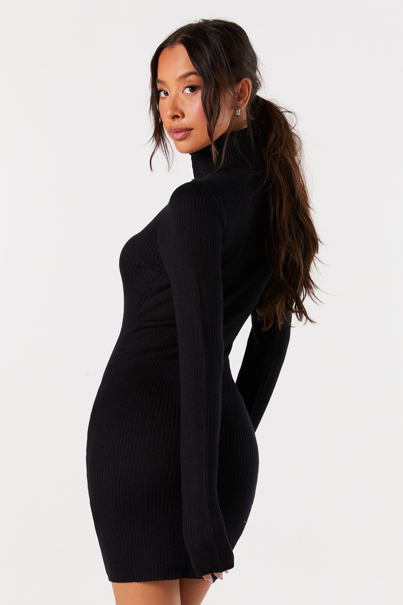 Ribbed Knit Turtleneck Sweater Dress sold by Urban Planet product image thumbnail 5