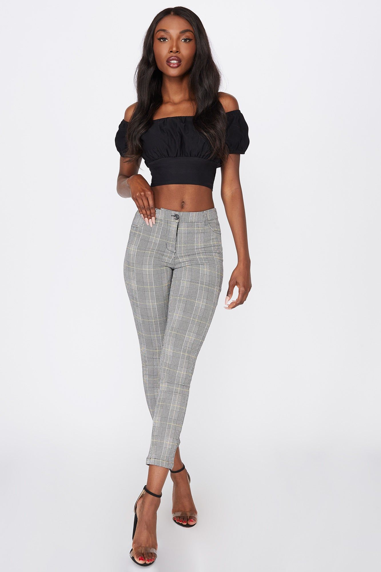 High-Rise Plaid Skinny Pant sold by Urban Planet