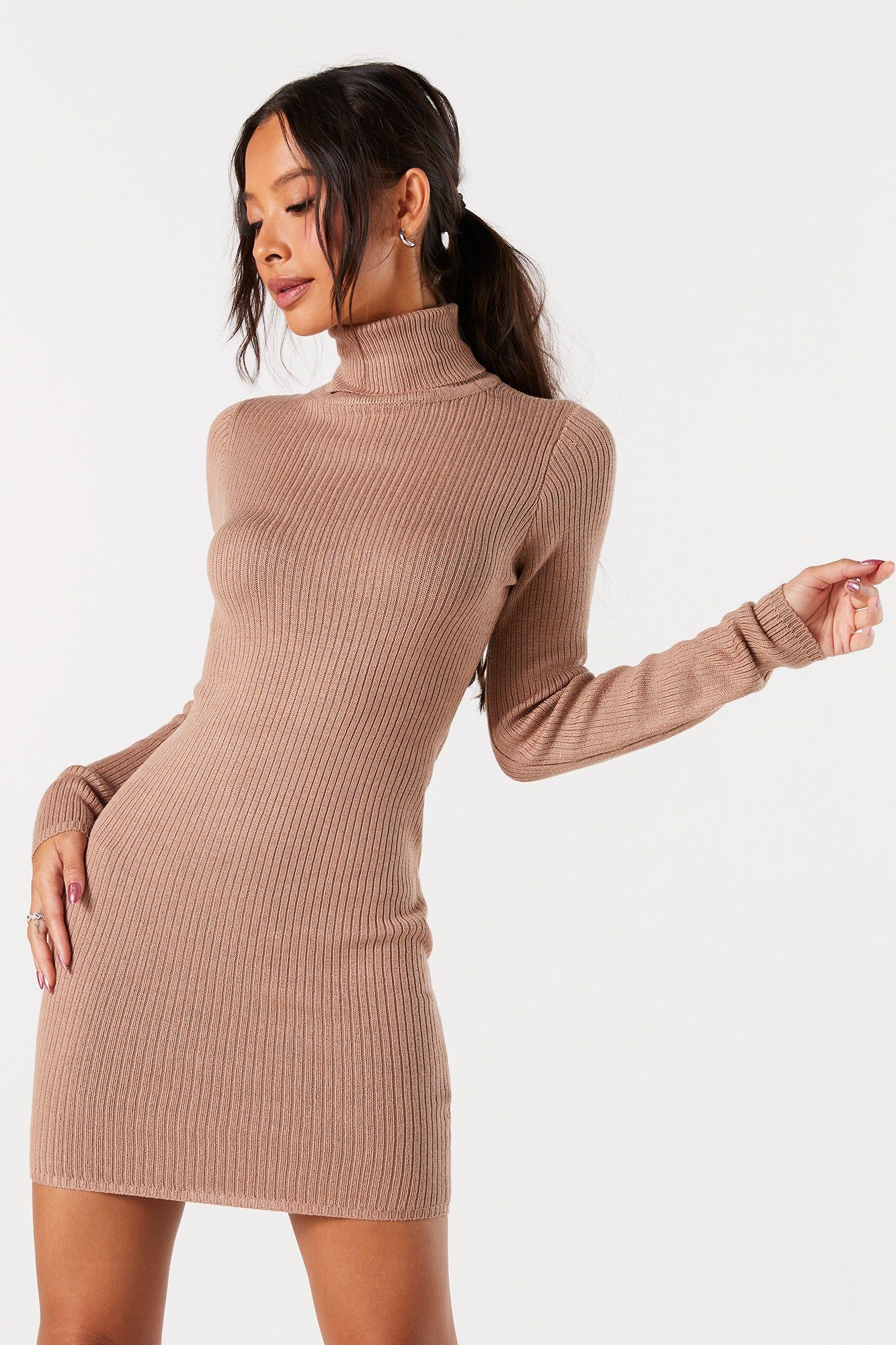 Ribbed Knit Turtleneck Sweater Dress sold by Urban Planet