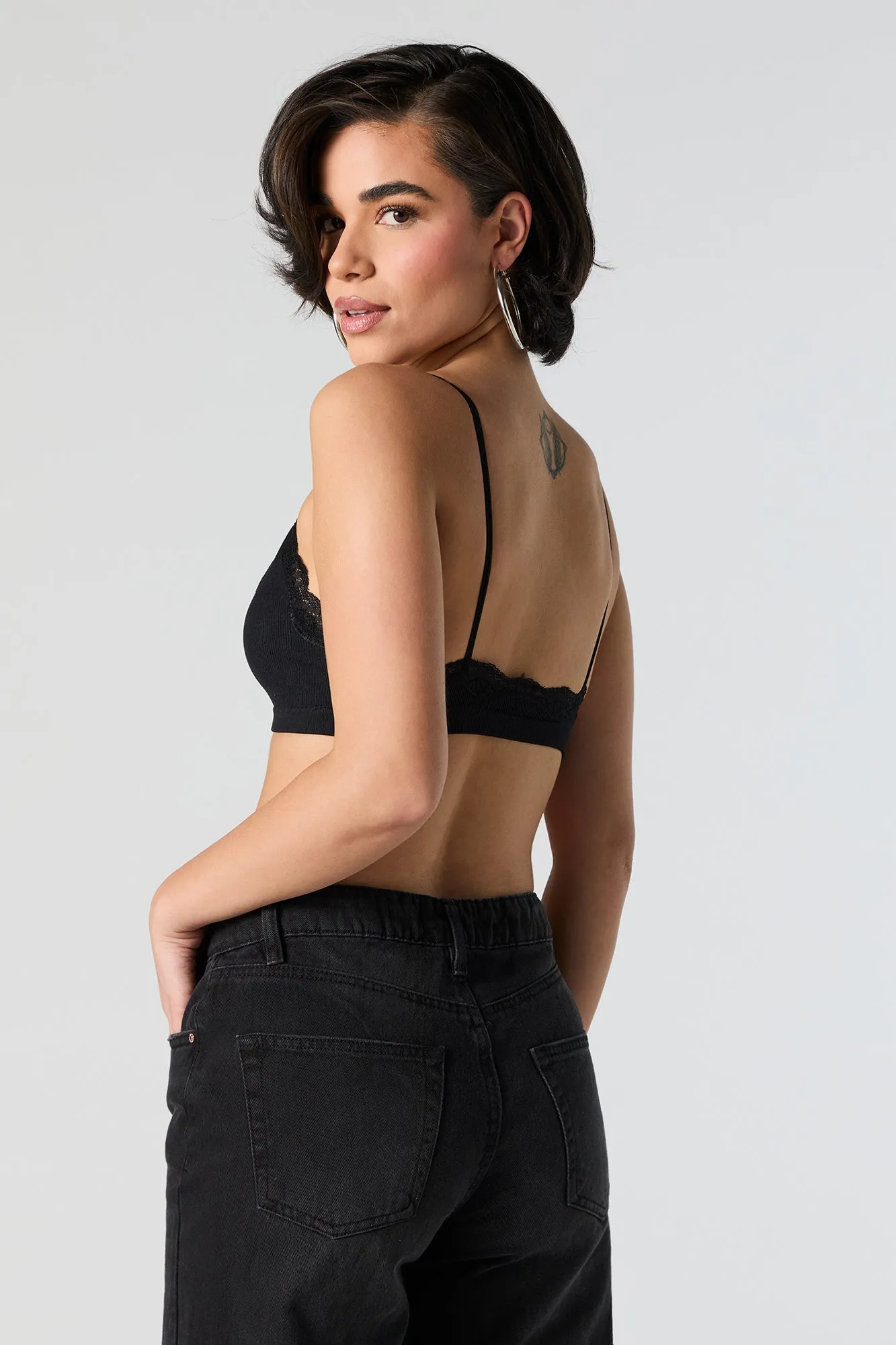 Ribbed V-Neck Lace Trim Bralette sold by Urban Planet product image thumbnail 3