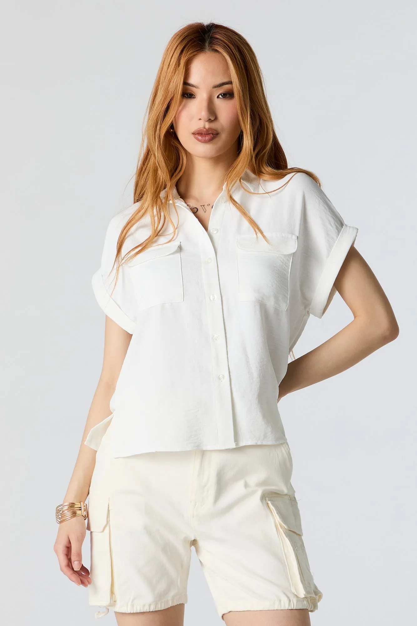 Button-Up Short Sleeve Top sold by Urban Planet