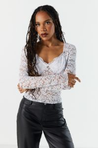 Floral Lace Bustier Long Sleeve Top sold by Urban Planet