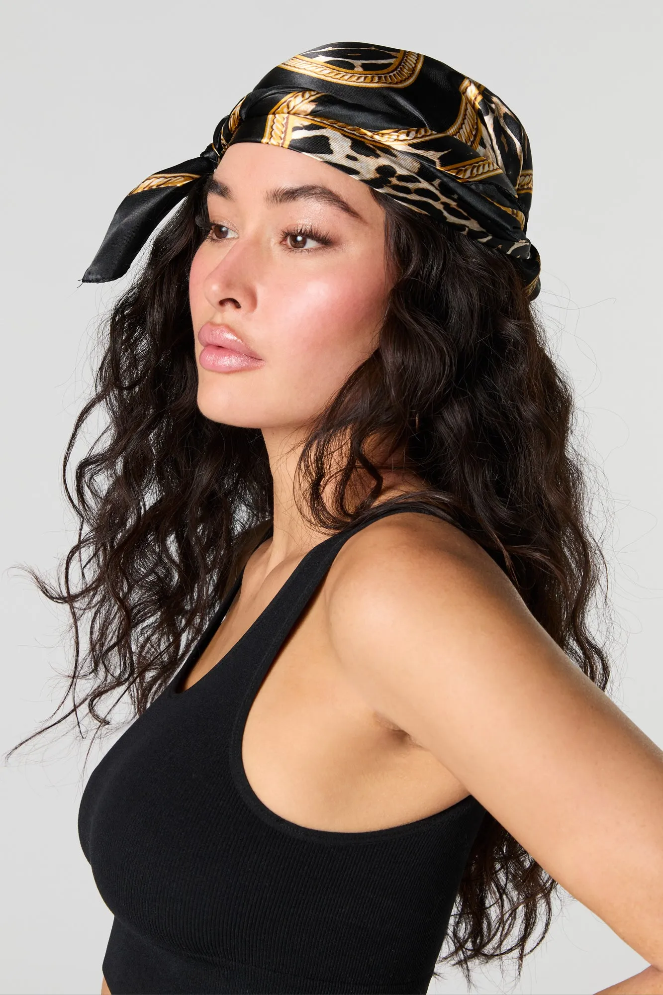 Cheetah Chain Link Print Satin Multiway Scarf sold by Urban Planet product image thumbnail 2