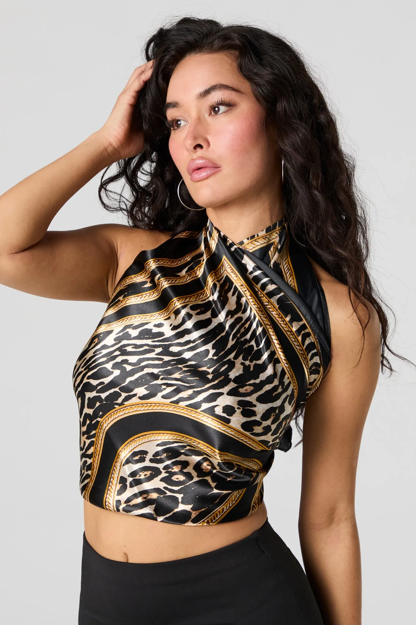 Cheetah Chain Link Print Satin Multiway Scarf sold by Urban Planet product image thumbnail 3