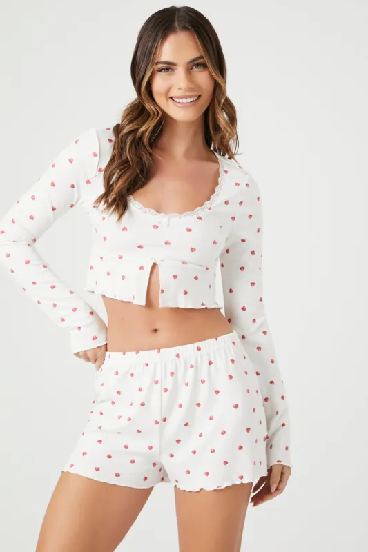 Heart Print Lace Trim Pajama Top sold by Urban Planet