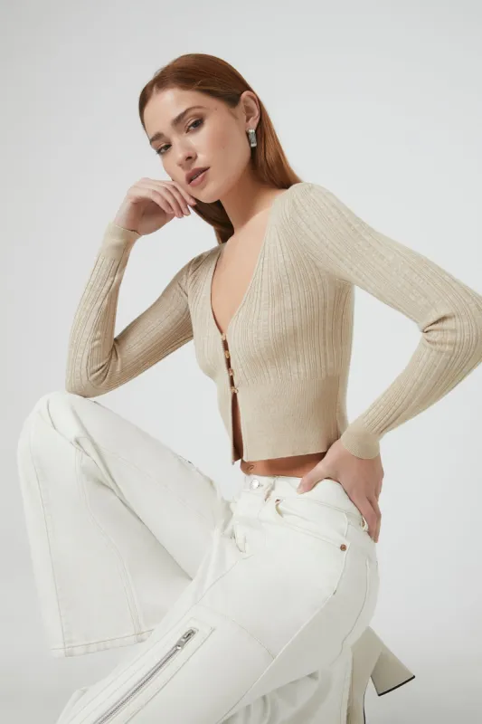 Ribbed Buttoned Cardigan Sweater sold by Urban Planet
