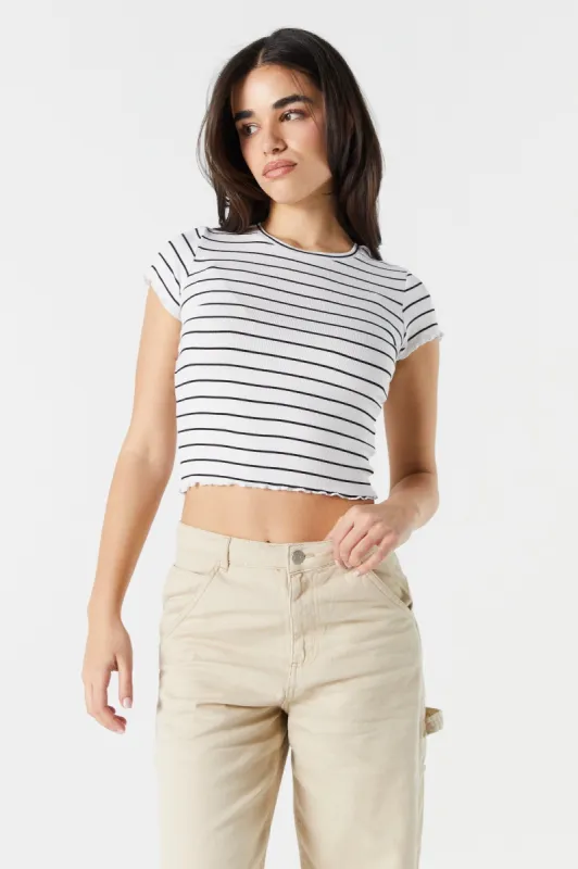 Striped Ribbed Lettuce Trim T-Shirt sold by Urban Planet