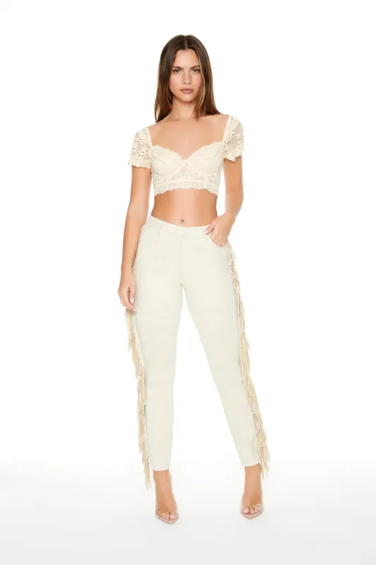 Pantalon à jambe semi-évasée en semisuède avec franges sold by Urban Planet