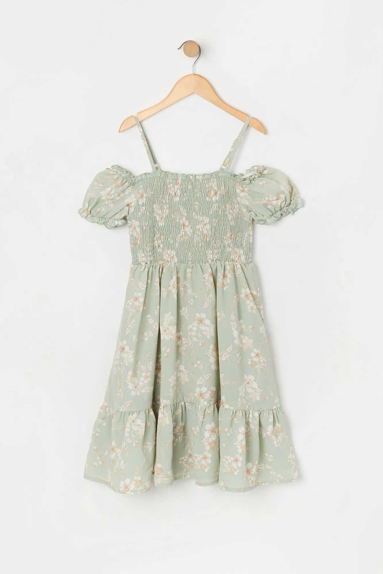 Girls Floral Smocked Off Shoulder Dress sold by Urban Planet product image thumbnail 3