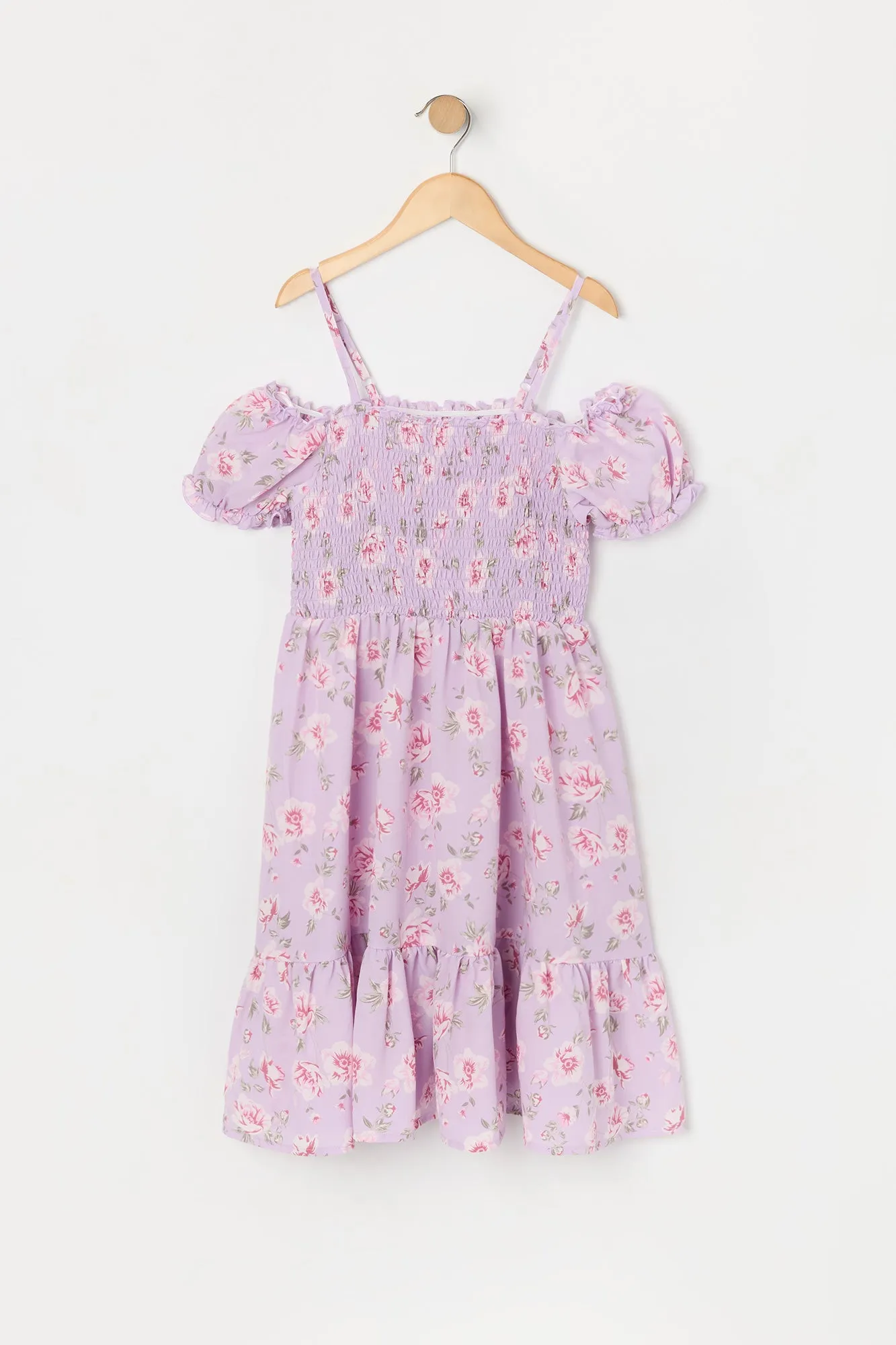 Girls Floral Smocked Off Shoulder Dress sold by Urban Planet product image thumbnail 5