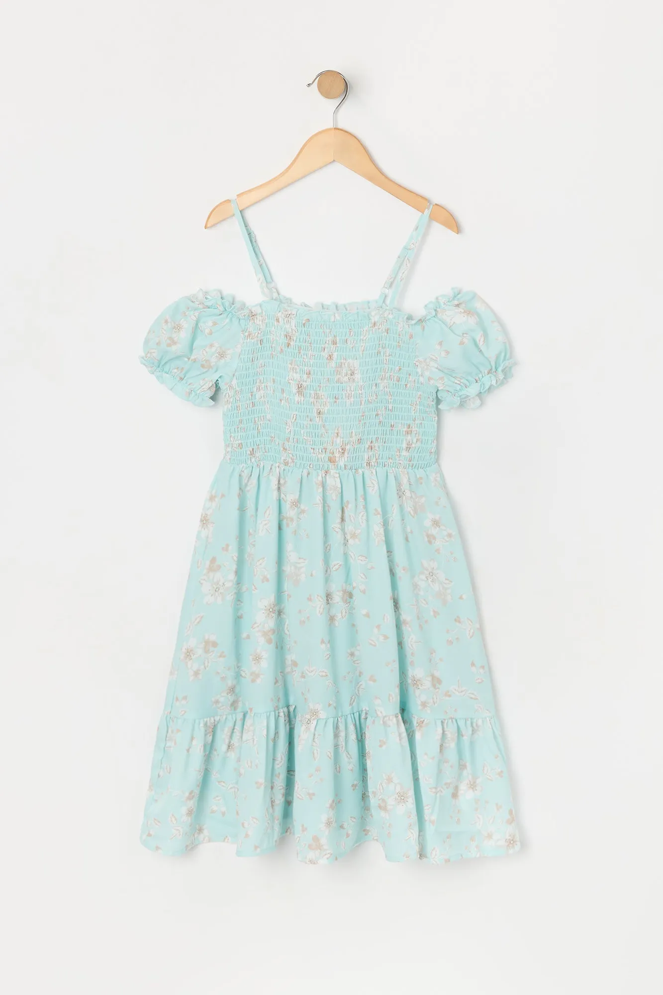 Girls Floral Smocked Off Shoulder Dress sold by Urban Planet