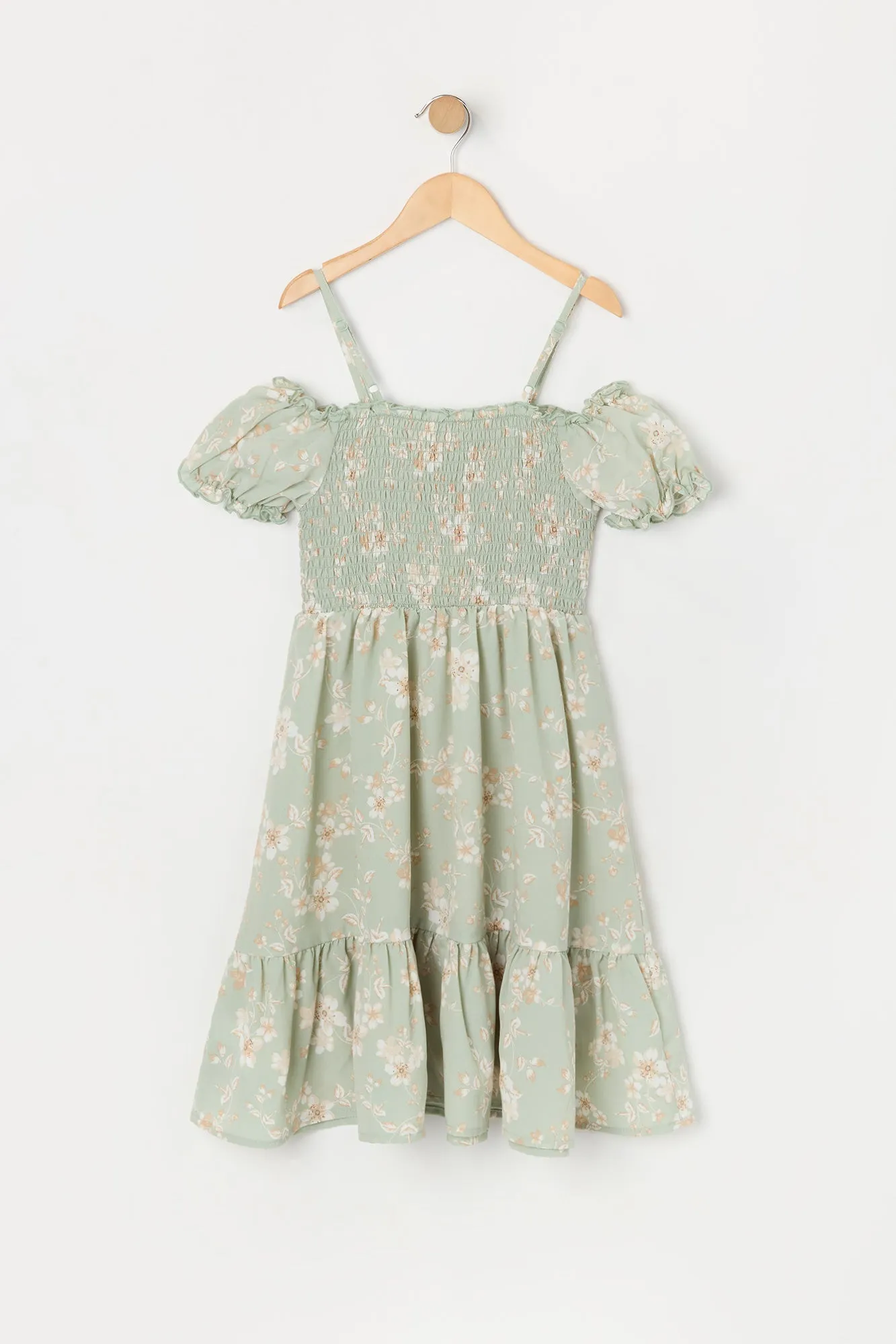 Girls Floral Smocked Off Shoulder Dress sold by Urban Planet product image thumbnail 4