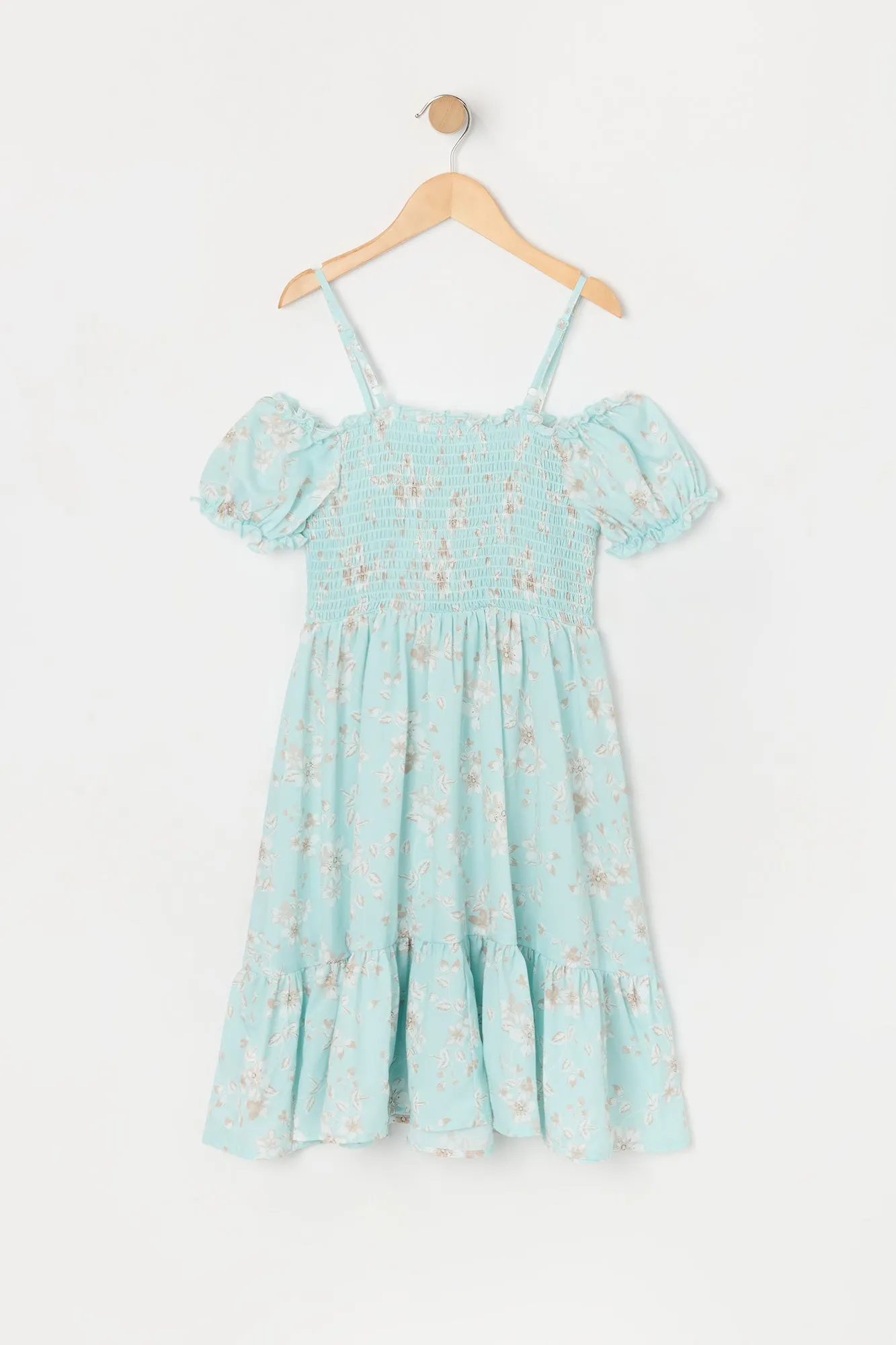 Girls Floral Smocked Off Shoulder Dress sold by Urban Planet product image thumbnail 2