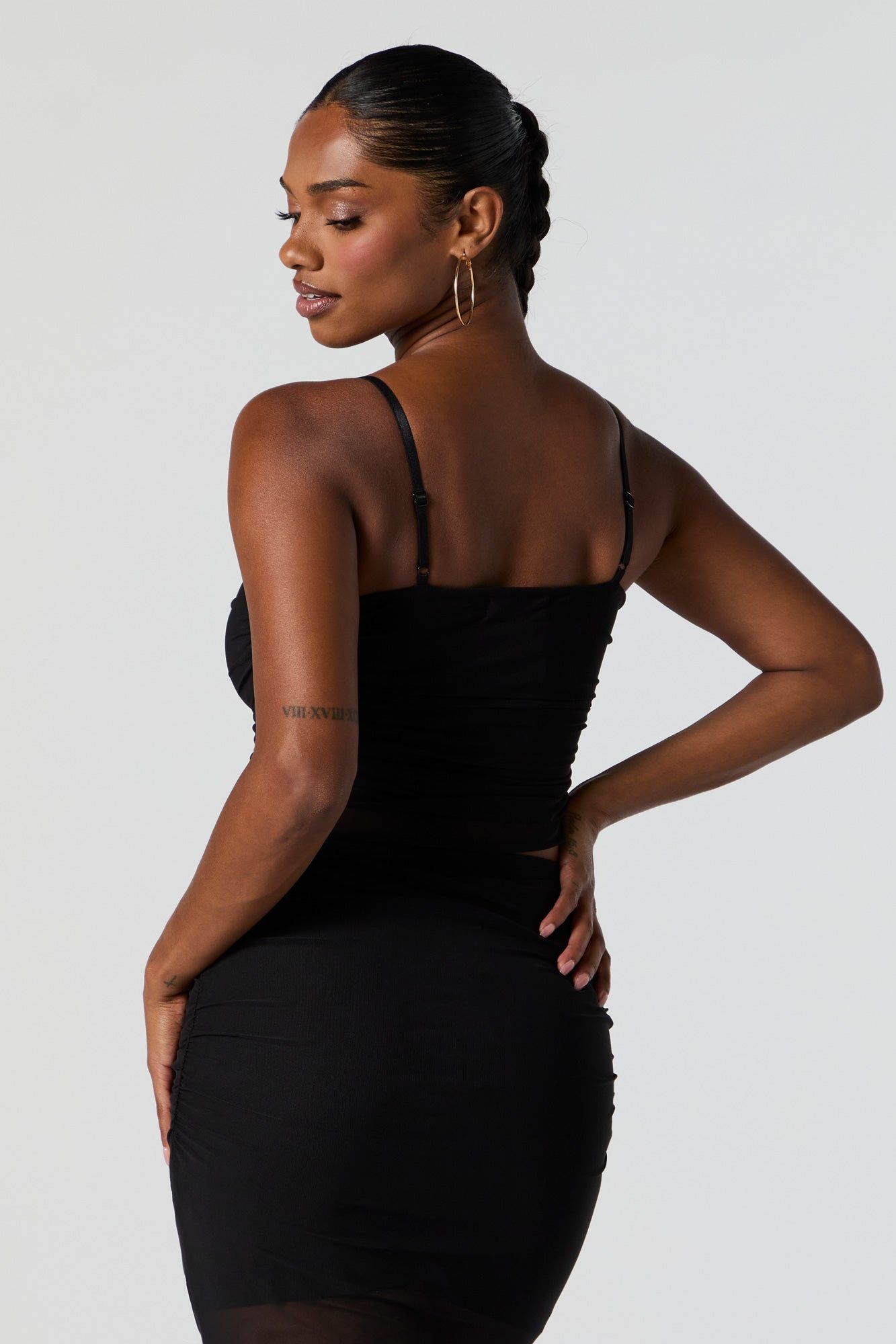 Black Mesh Ruched Cropped Tank sold by Urban Planet product image thumbnail 2