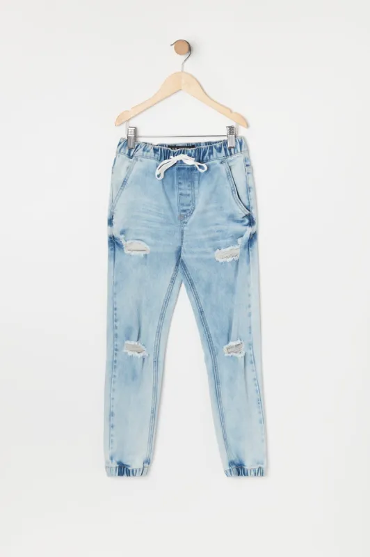 Boys Distressed Denim Jogger sold by Urban Planet