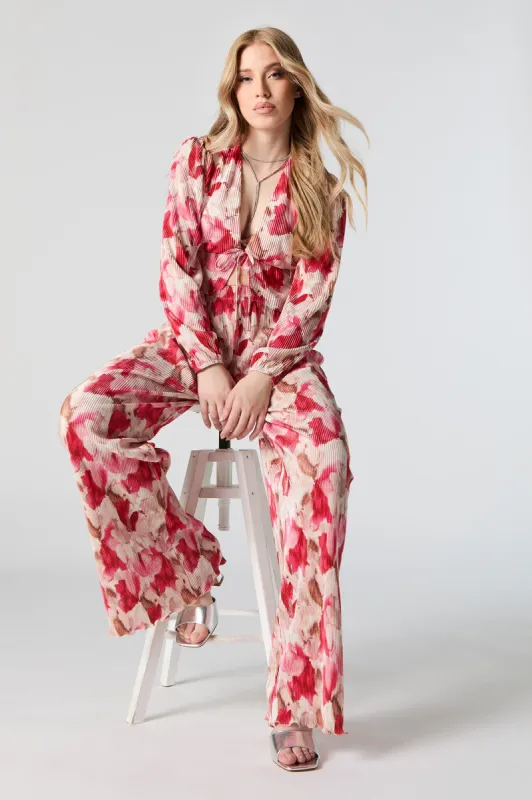 Textured Floral Print Straight Flowy Wide Leg Pant sold by Urban Planet
