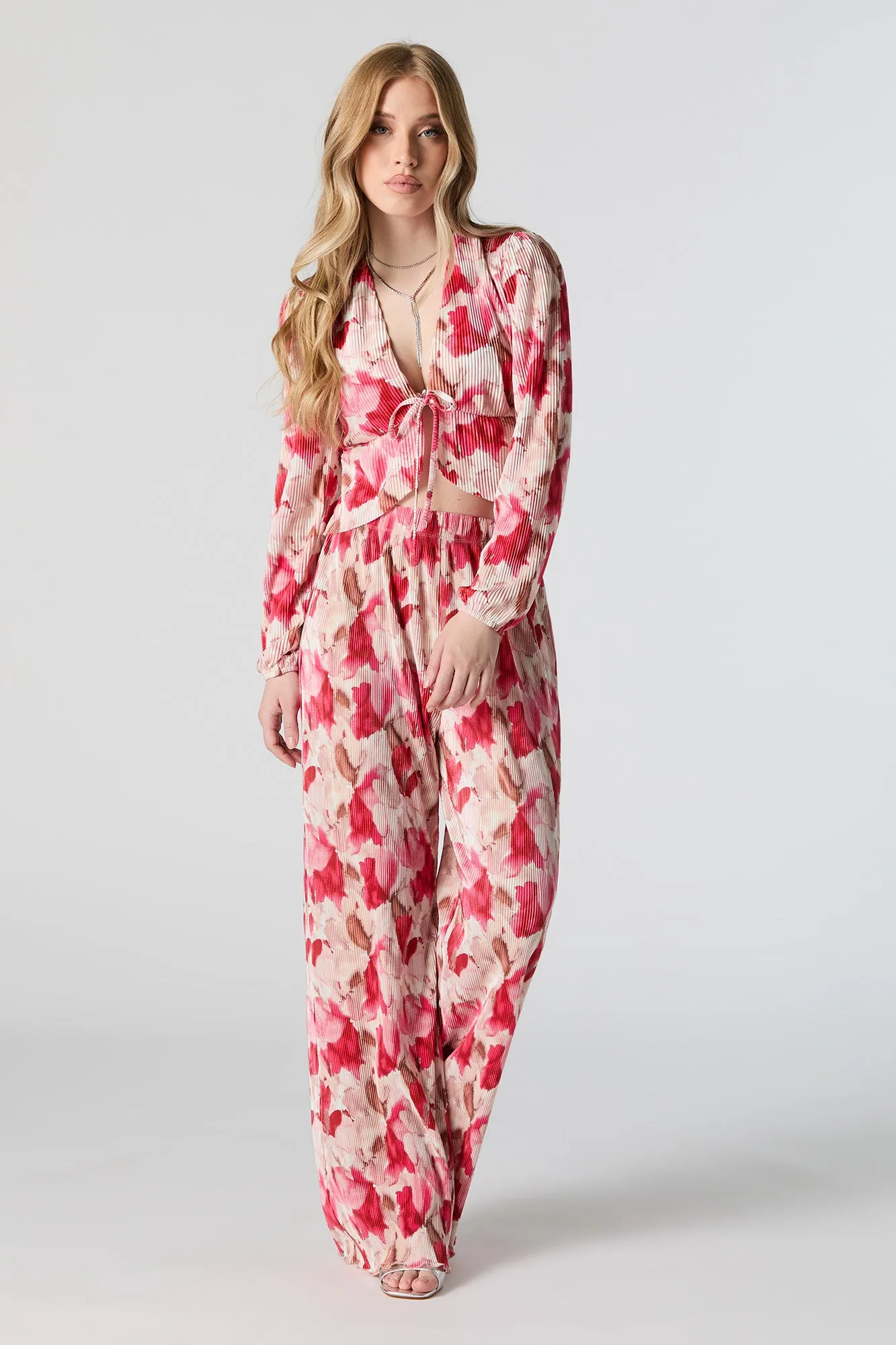 Textured Floral Print Straight Flowy Wide Leg Pant sold by Urban Planet product image thumbnail 4