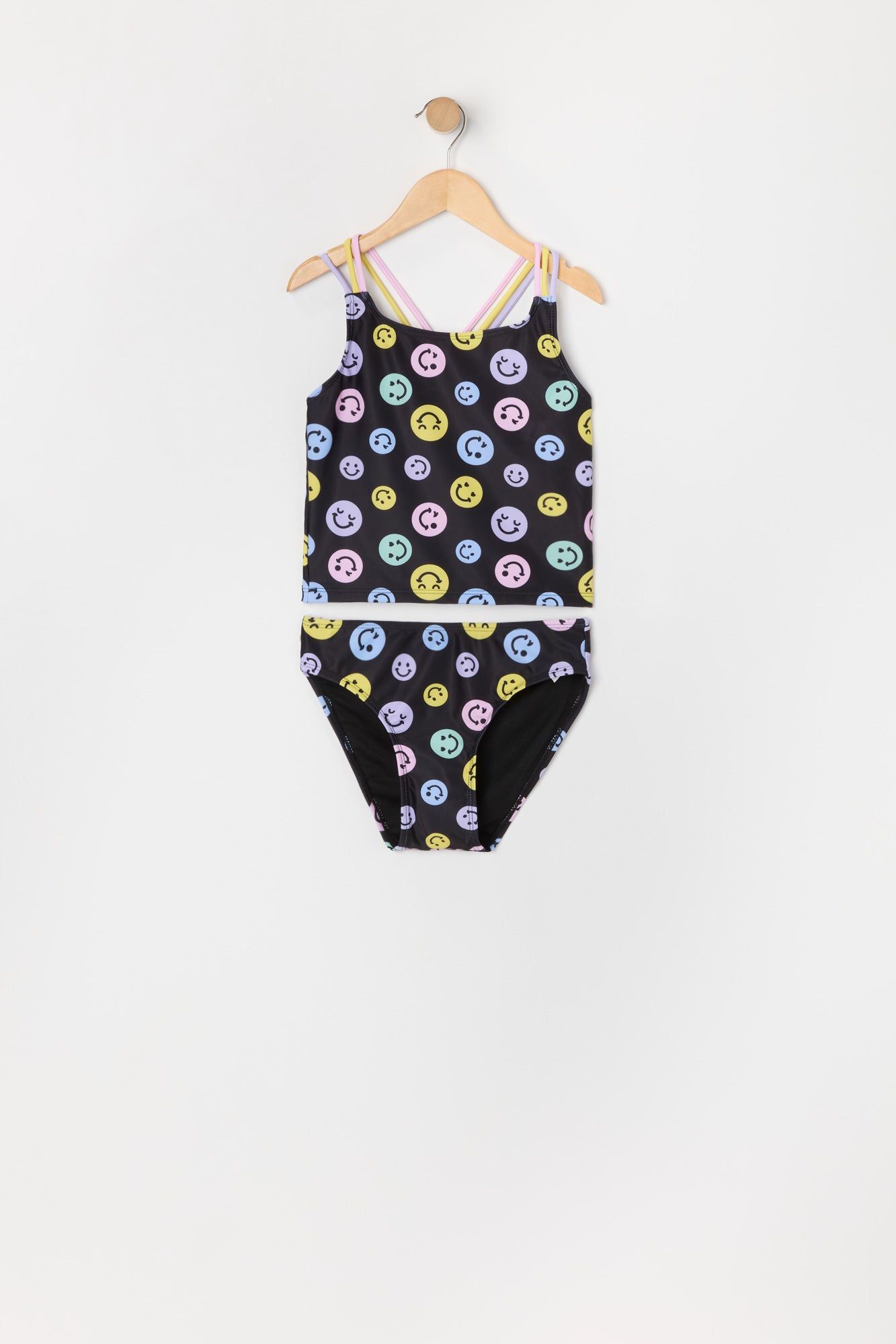 Girls Happy Face Print Tankini 2 Piece Swimsuit with Built-In Cups sold by Urban Planet