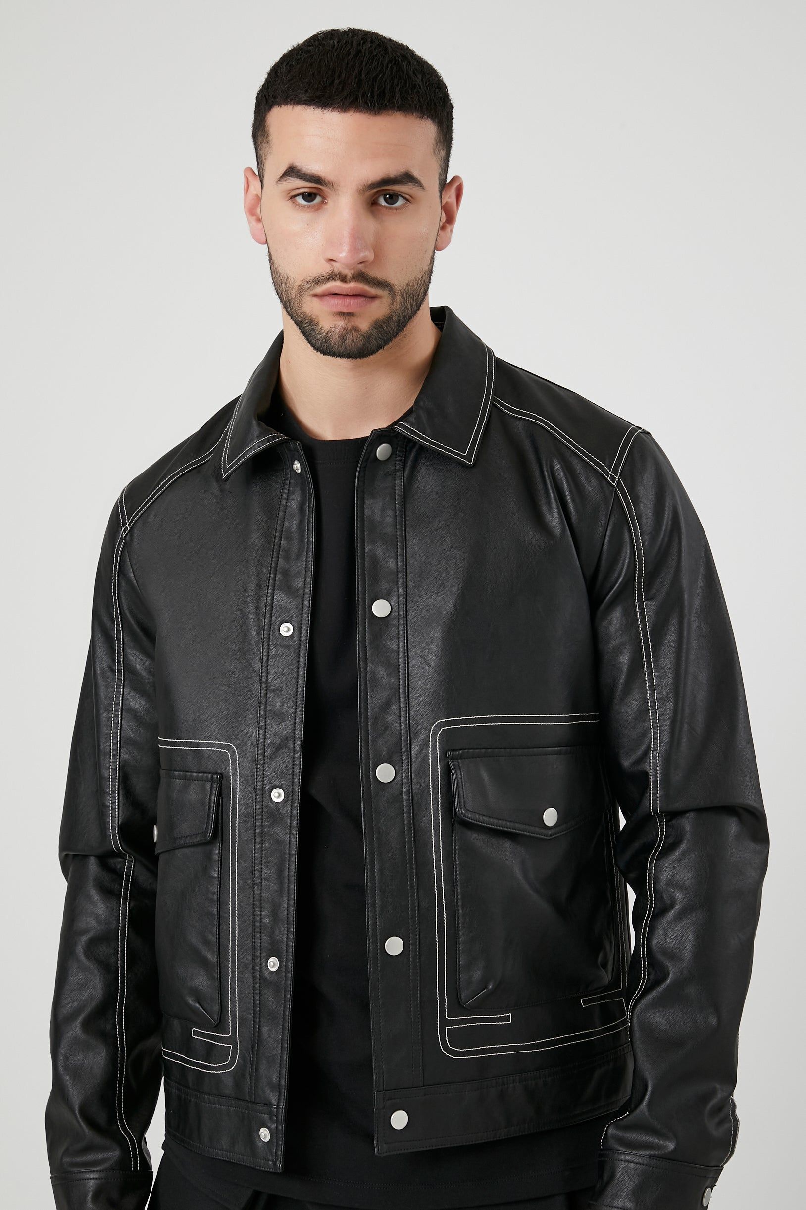 Faux-Leather Trucker Jacket sold by Urban Planet