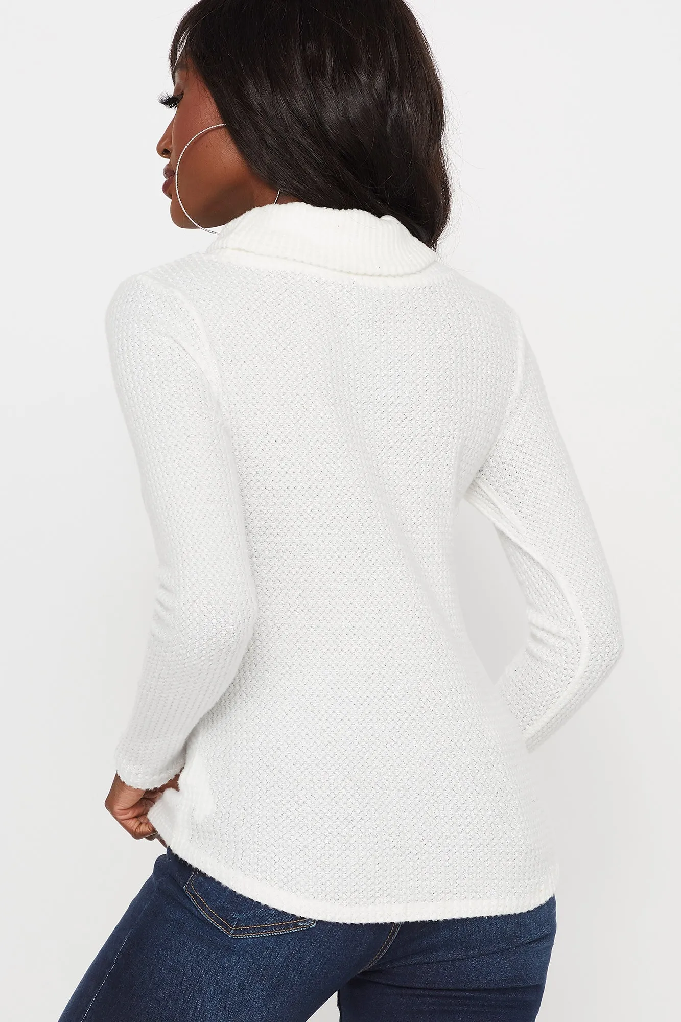 Waffle Knit Cowl Neck Drawstring Pullover Top sold by Urban Planet product image thumbnail 4