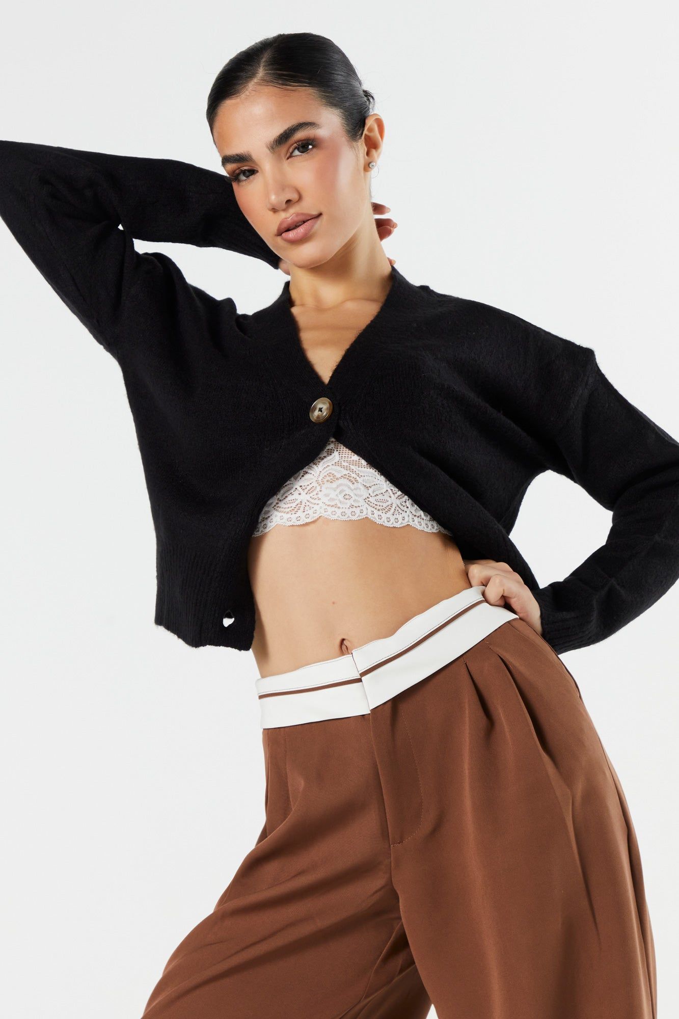Knit Button-Up Cropped Cardigan sold by Urban Planet product image thumbnail 4