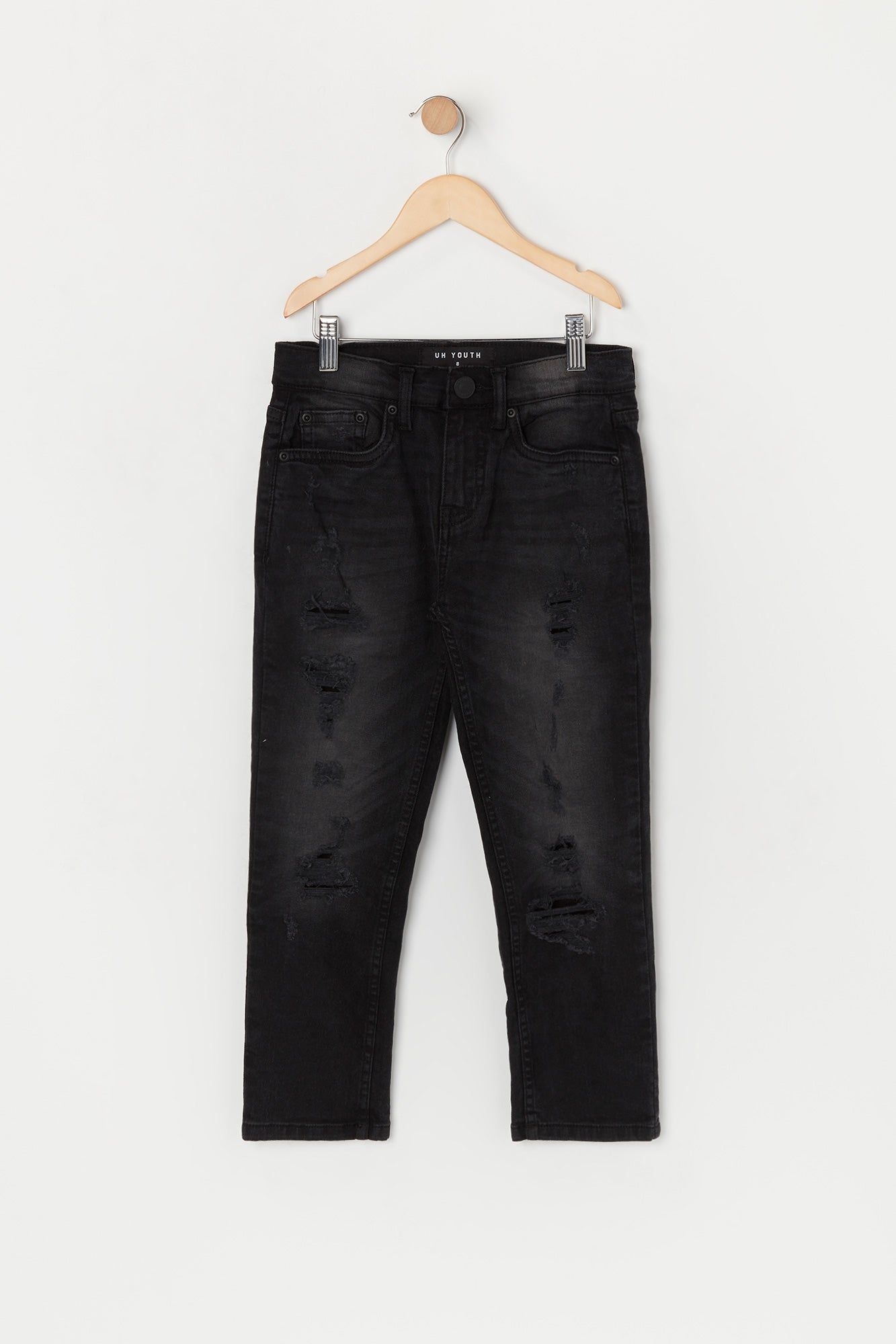 Jean ajusté d'aspect usé délavé noir pour garçon sold by Urban Planet