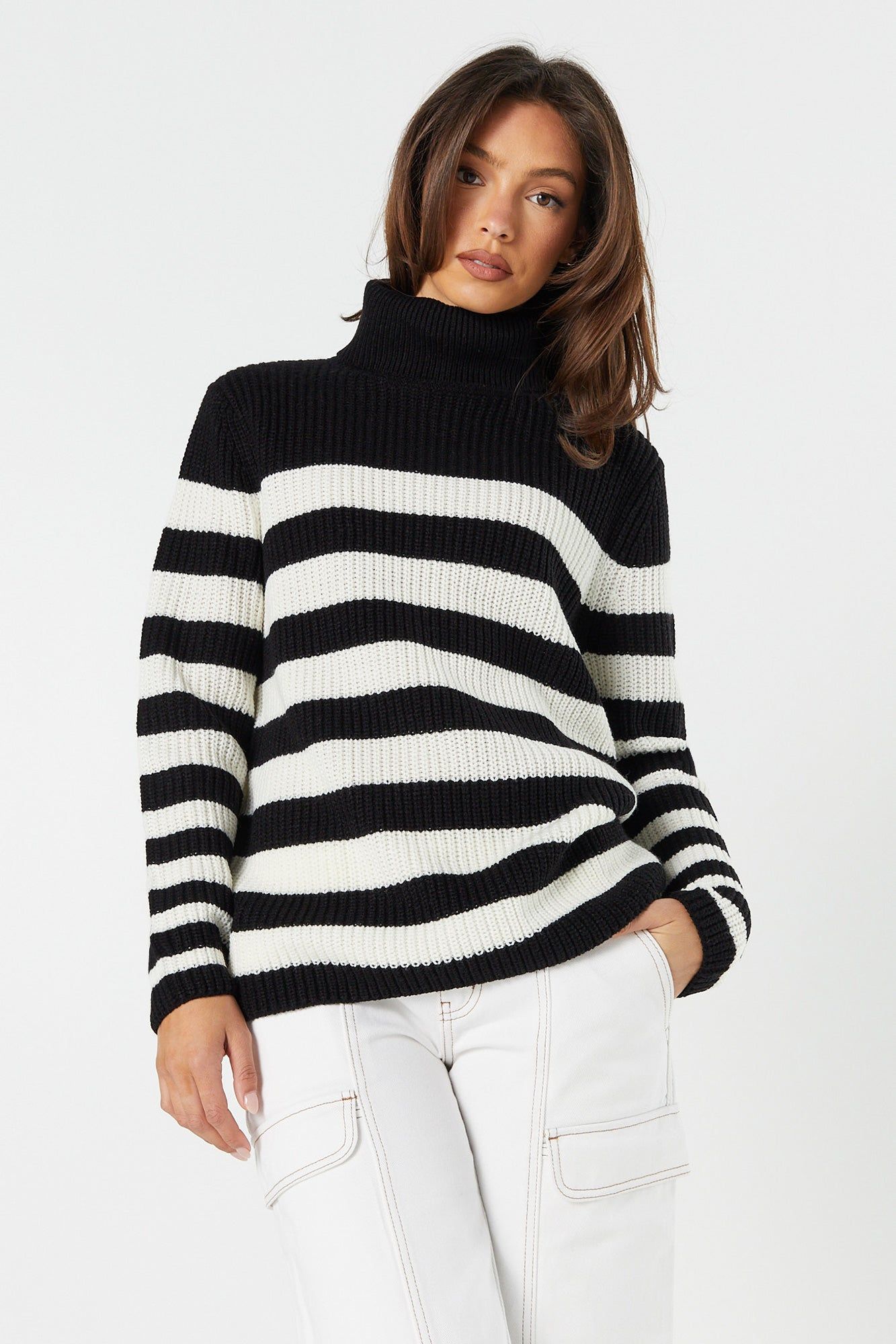 Striped Knit Turtleneck sold by Urban Planet