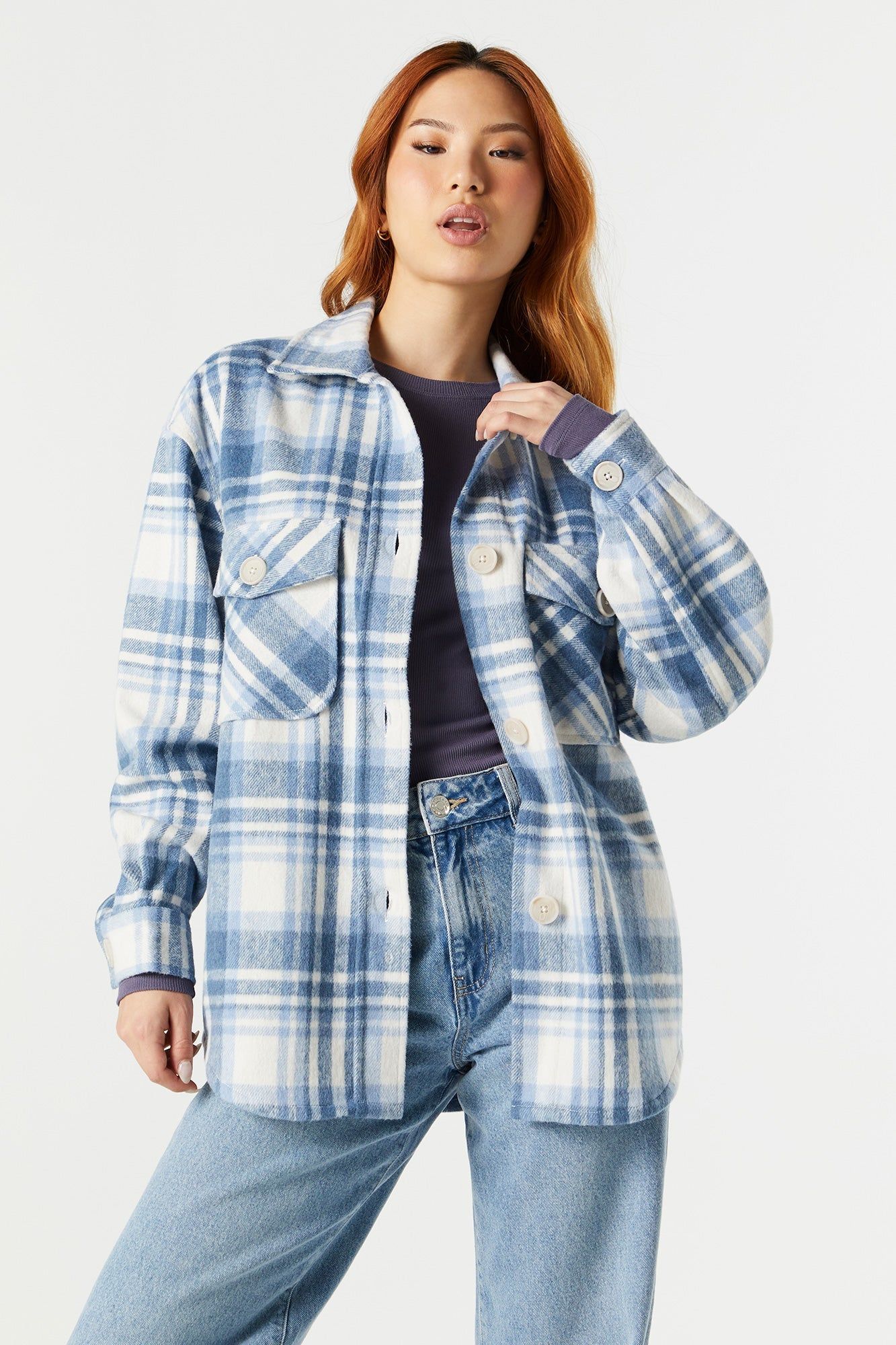 Blouson-chemisier à carreaux bleu sold by Urban Planet