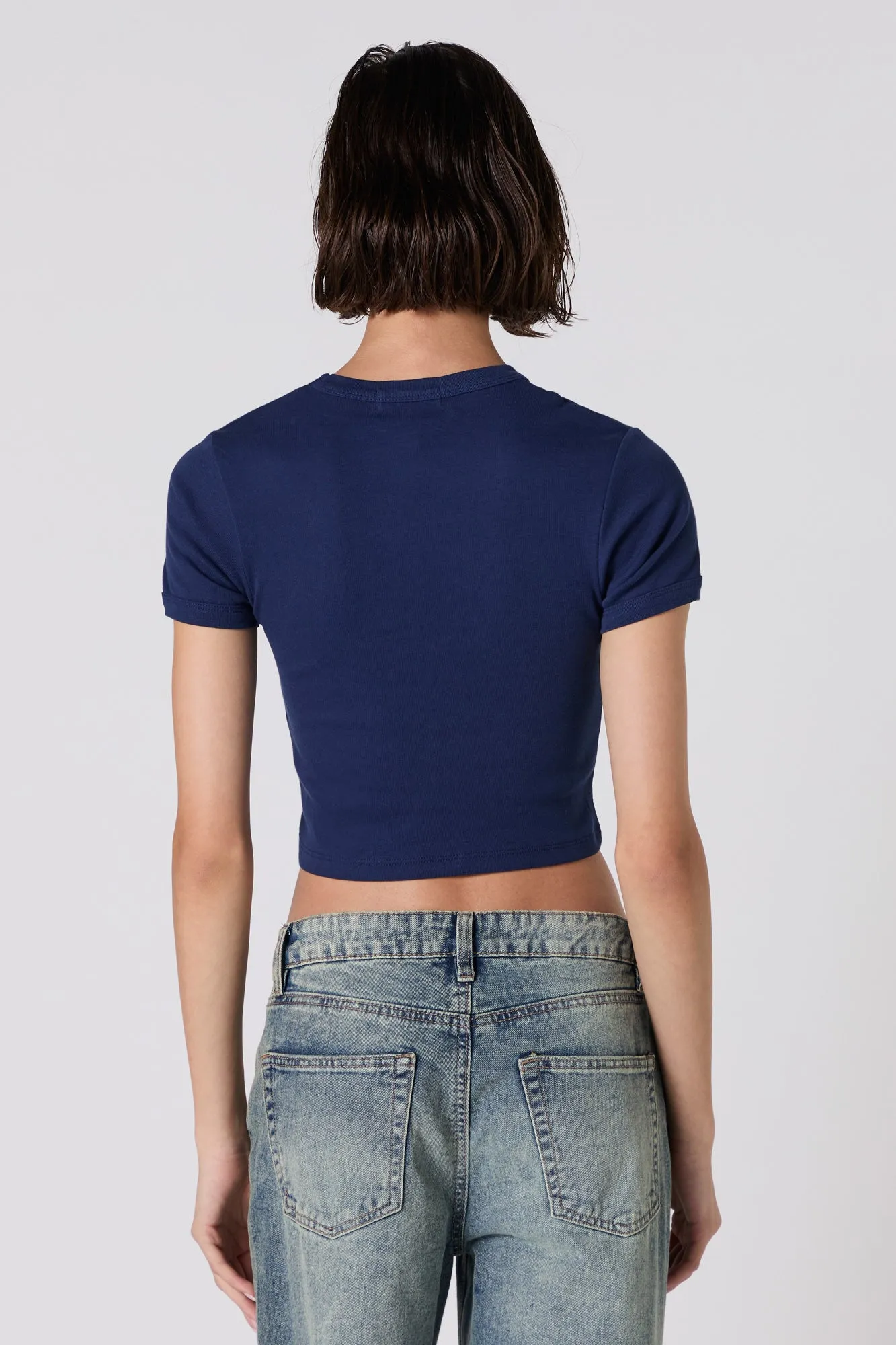 T-shirt ultracourt côtelé à imprimé Iconic sold by Urban Planet product image thumbnail 2