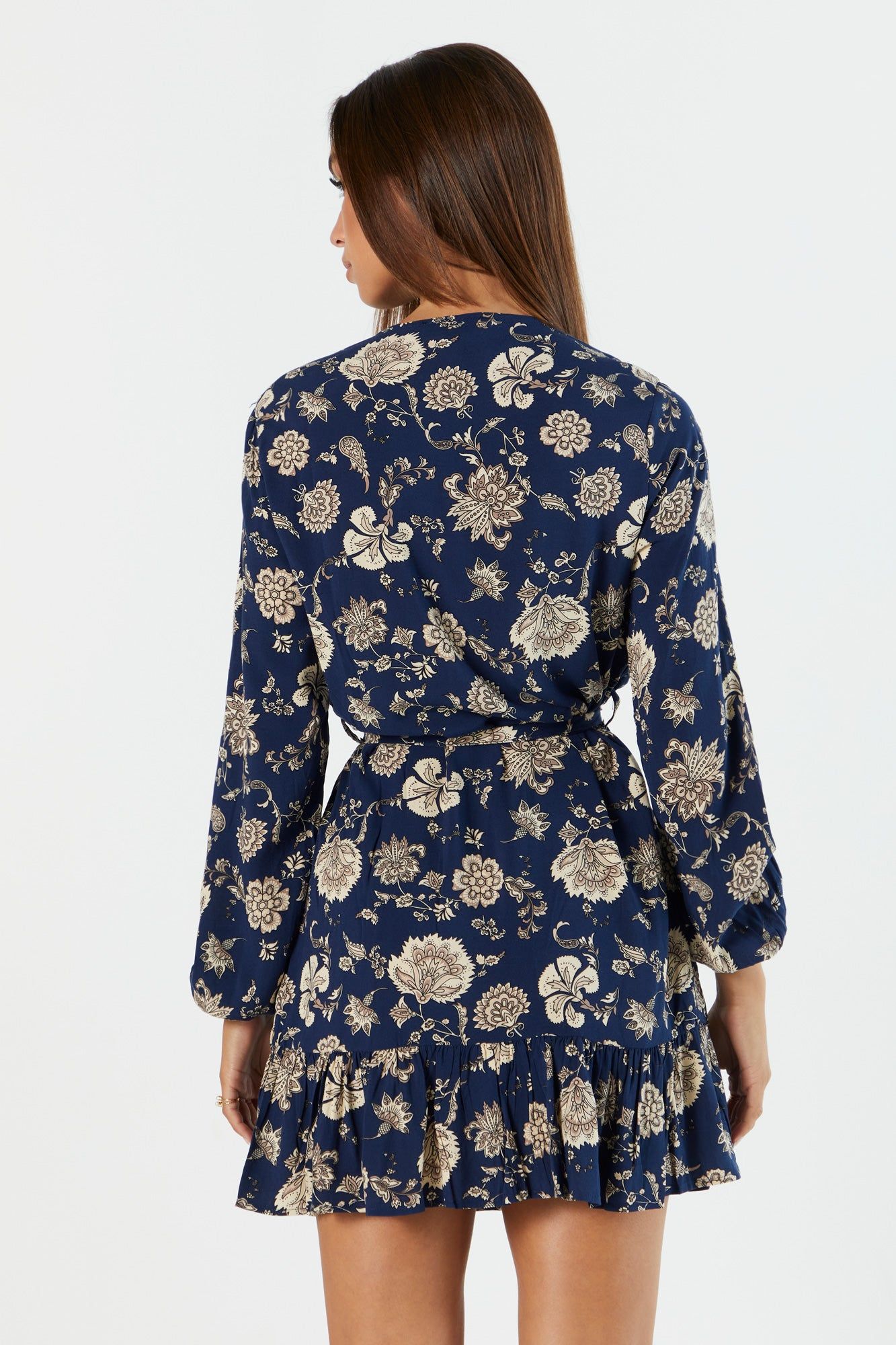 Blue Floral Belted Long Sleeve Mini Dress sold by Urban Planet product image thumbnail 2