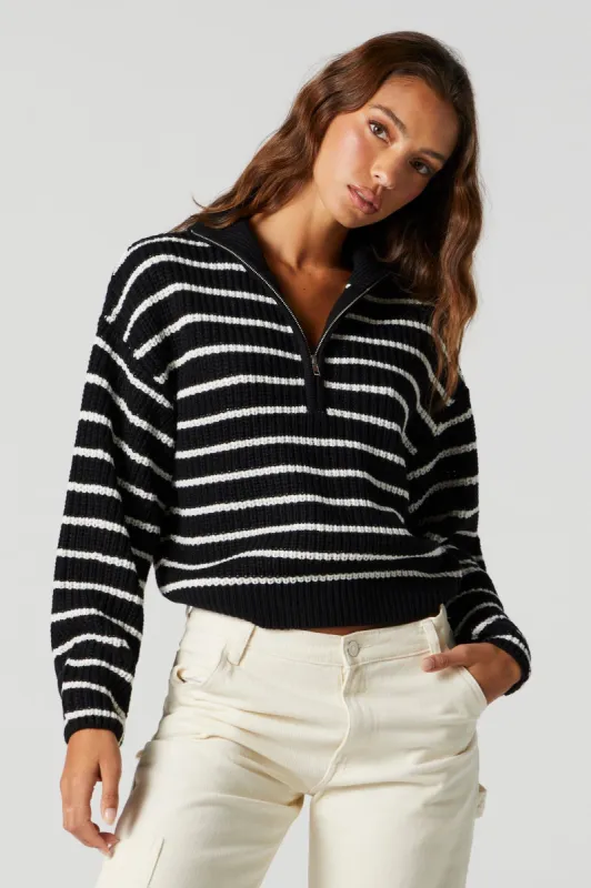 Striped Quarter Zip Knit Sweater sold by Urban Planet