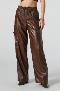 Faux Leather Brown Wide Leg Cargo Pant sold by Urban Planet