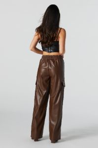 Faux Leather Brown Wide Leg Cargo Pant sold by Urban Planet