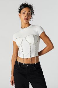 Rhinestone Corset Trim Short Sleeve Top sold by Urban Planet