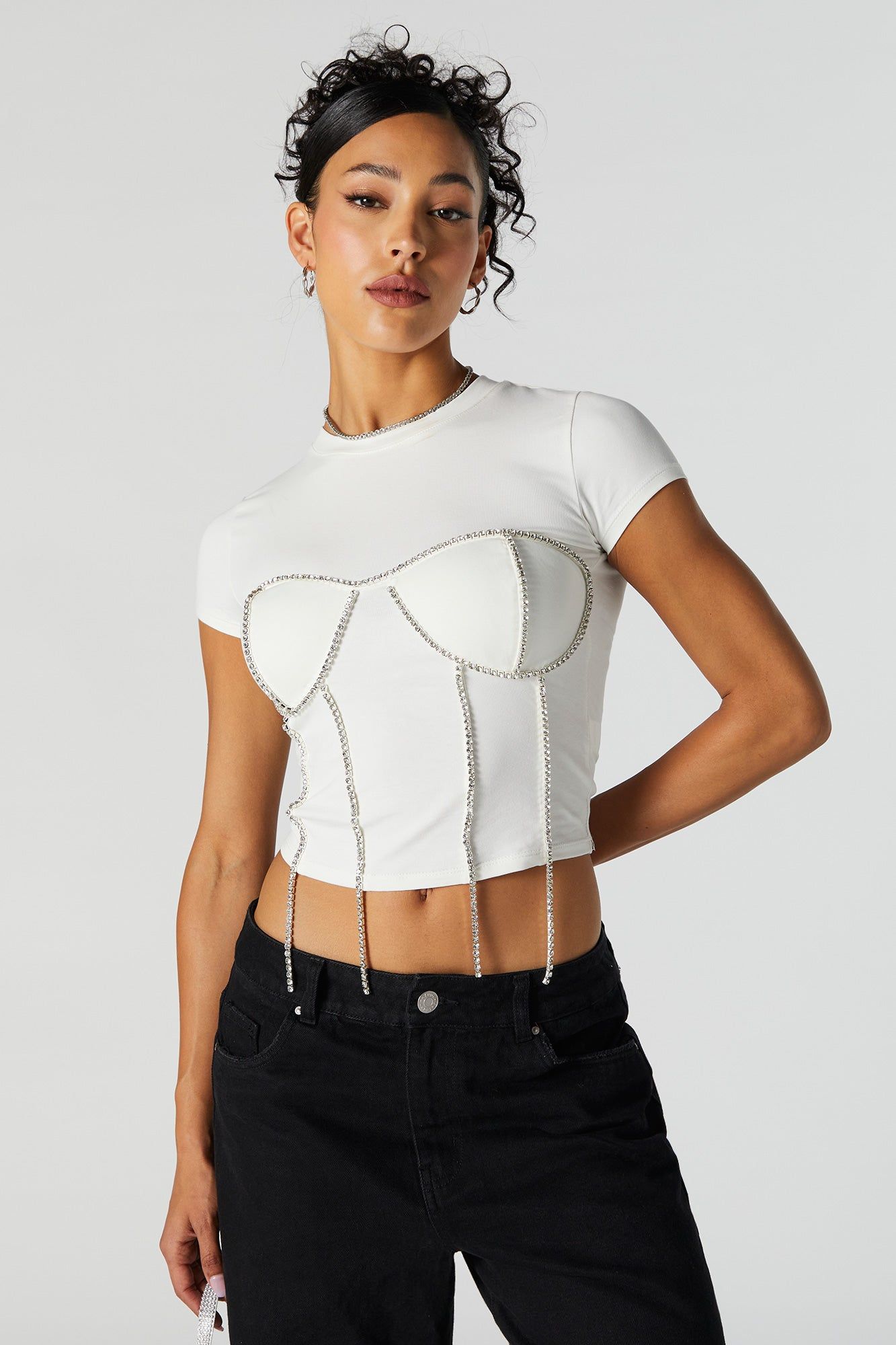 Rhinestone Corset Trim Short Sleeve Top sold by Urban Planet product image thumbnail 2