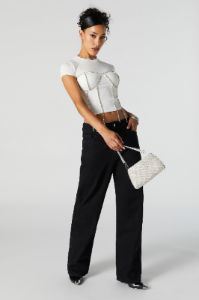 Rhinestone Corset Trim Short Sleeve Top sold by Urban Planet