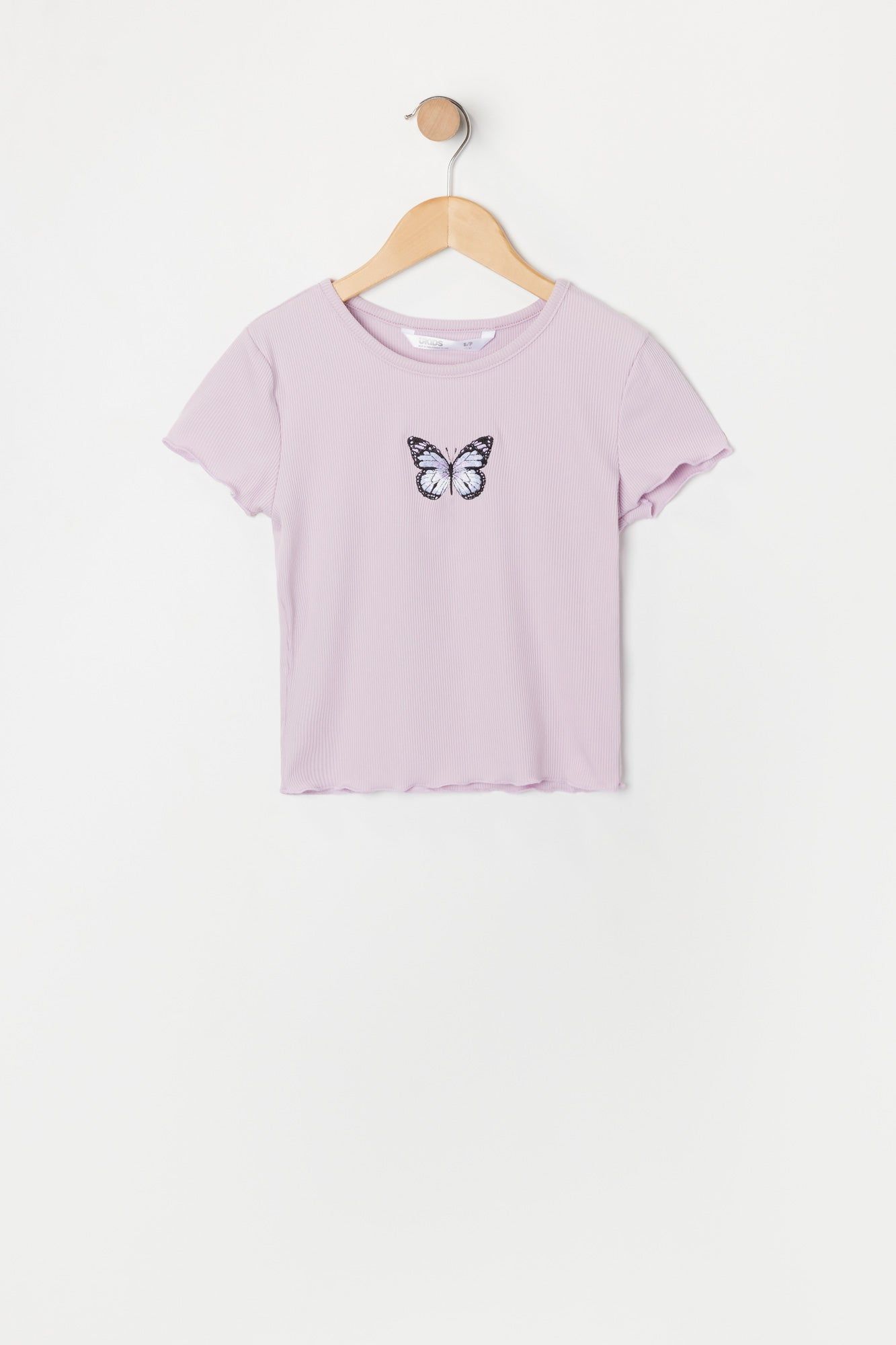 Girls Lettuce Trim Butterfly Embroidered T-Shirt sold by Urban Planet